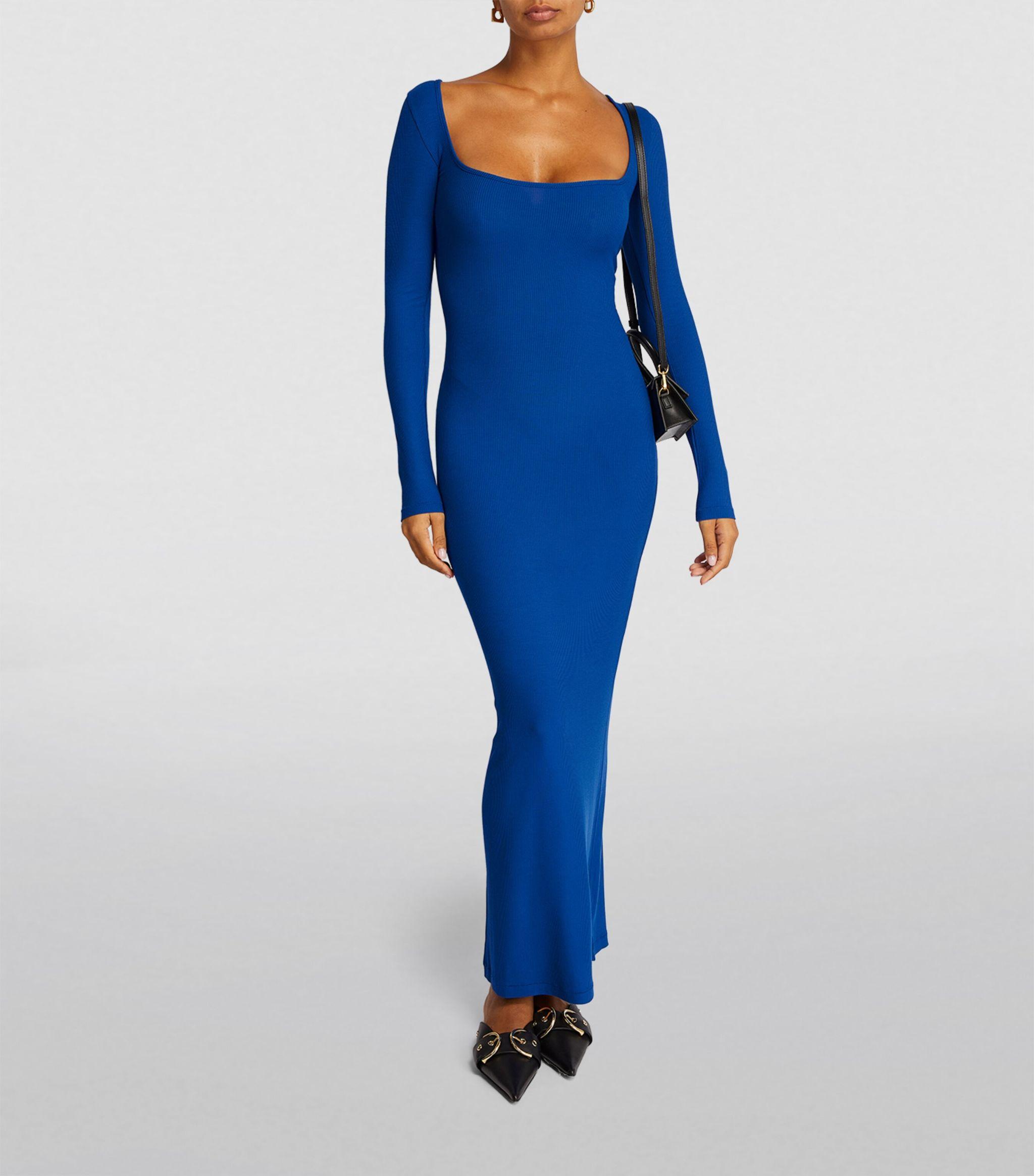 Skims Long-sleeve Soft Lounge Slip Dress in Blue Lyst UK