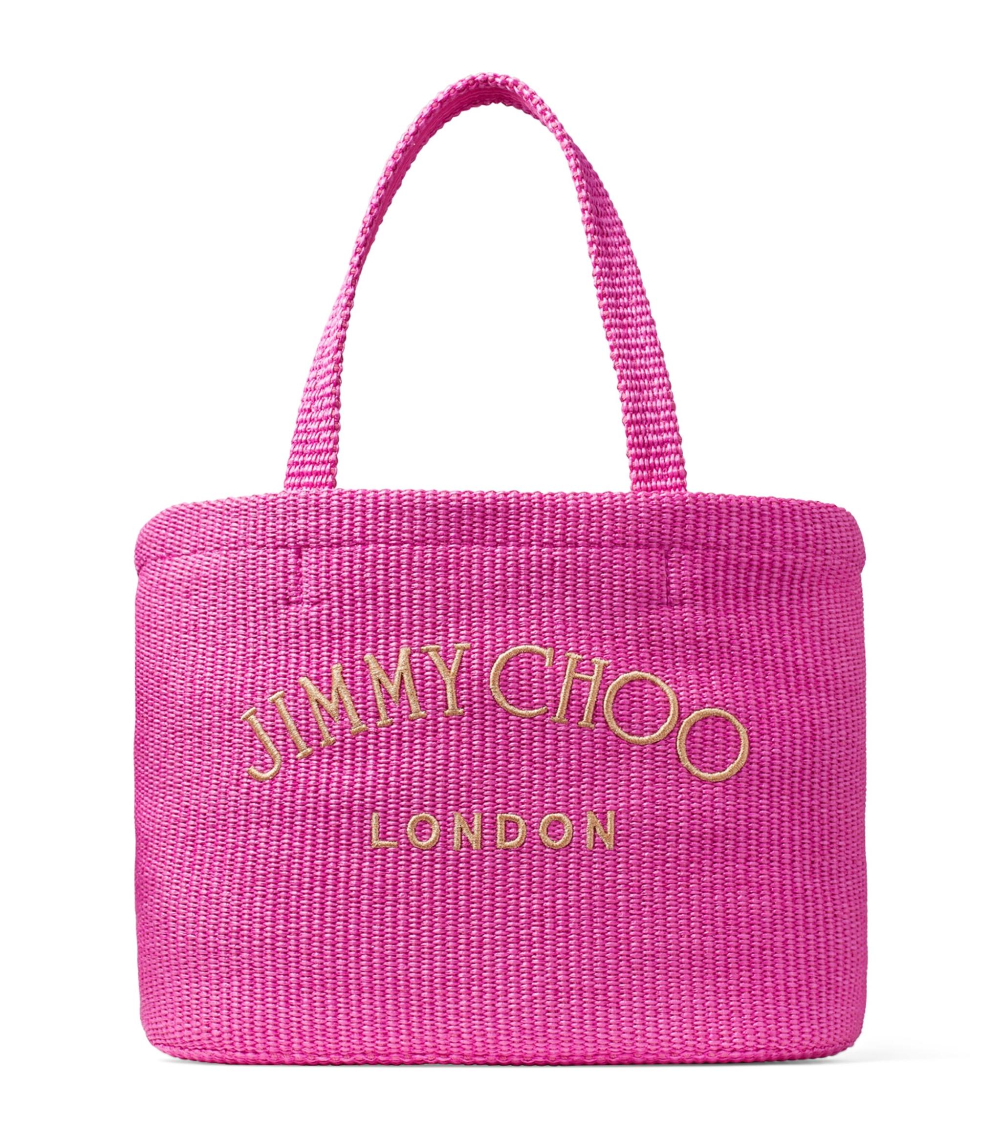 Jimmy Choo Mini Raffia Beach Tote Bag in Pink | Lyst