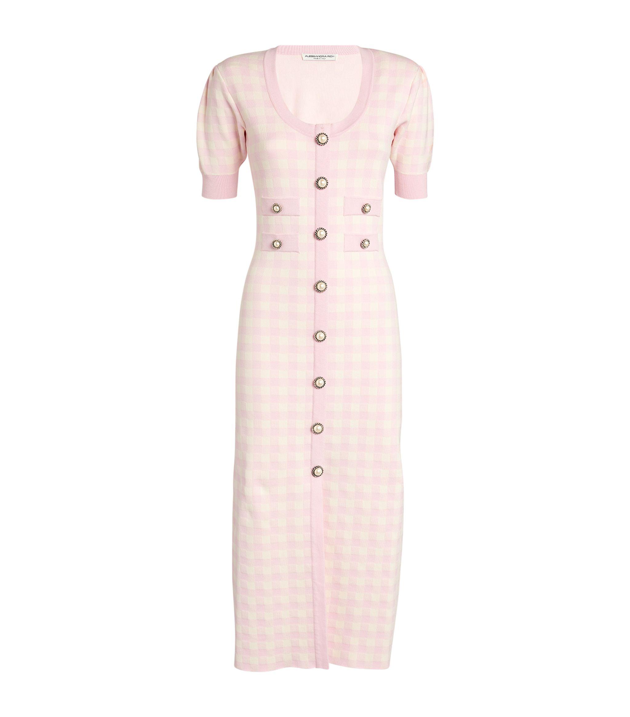 Alessandra Rich Gingham Check Midi Dress in Pink Lyst