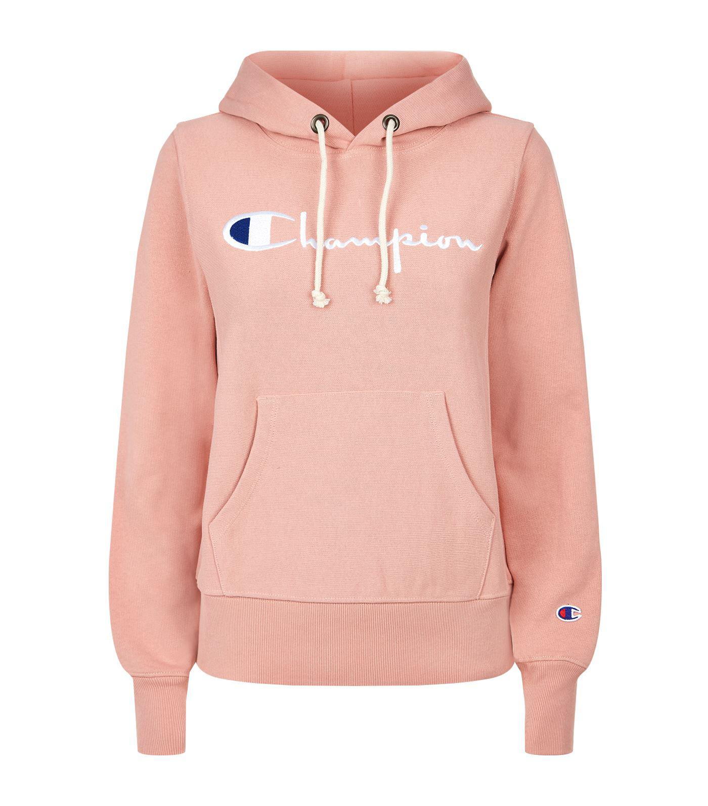Champion Cotton Logo Embroidered Hoodie in Pink - Lyst