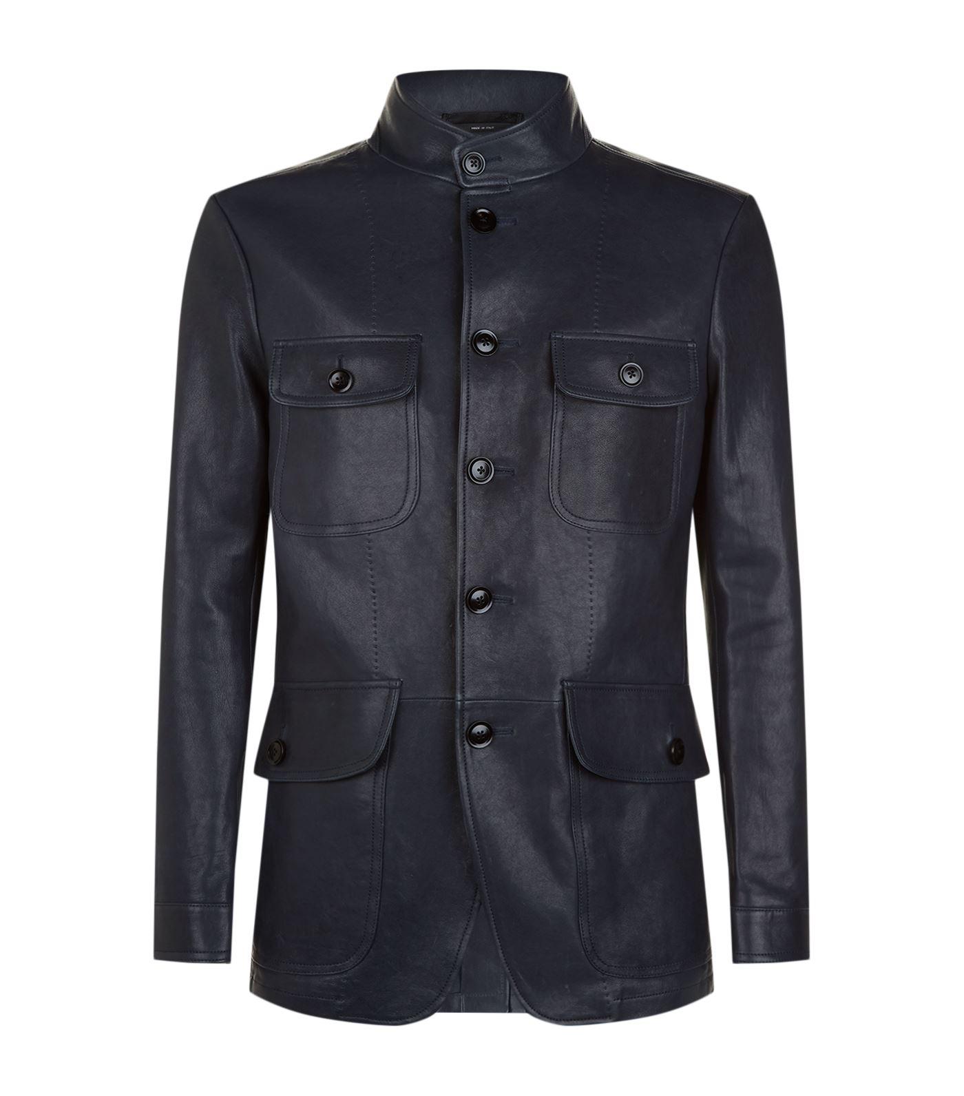 Tom Ford Military Leather Jacket in Navy (Blue) for Men - Lyst