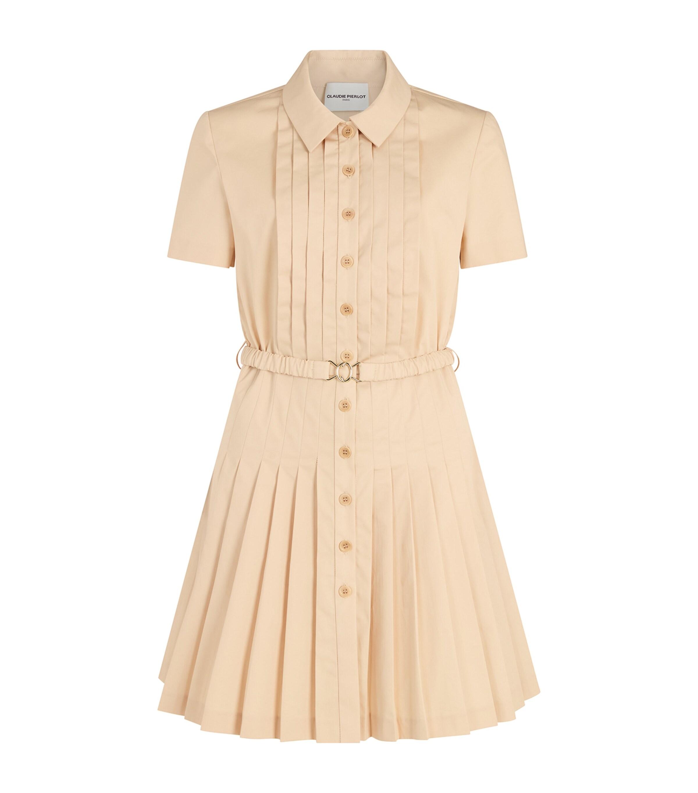 ワンピース [CLAUDIE PIERLOT] Belted Pleated Mini Dress CLAUDIE PIERLOT Pleated Short Dress With Ruffles in BLACK