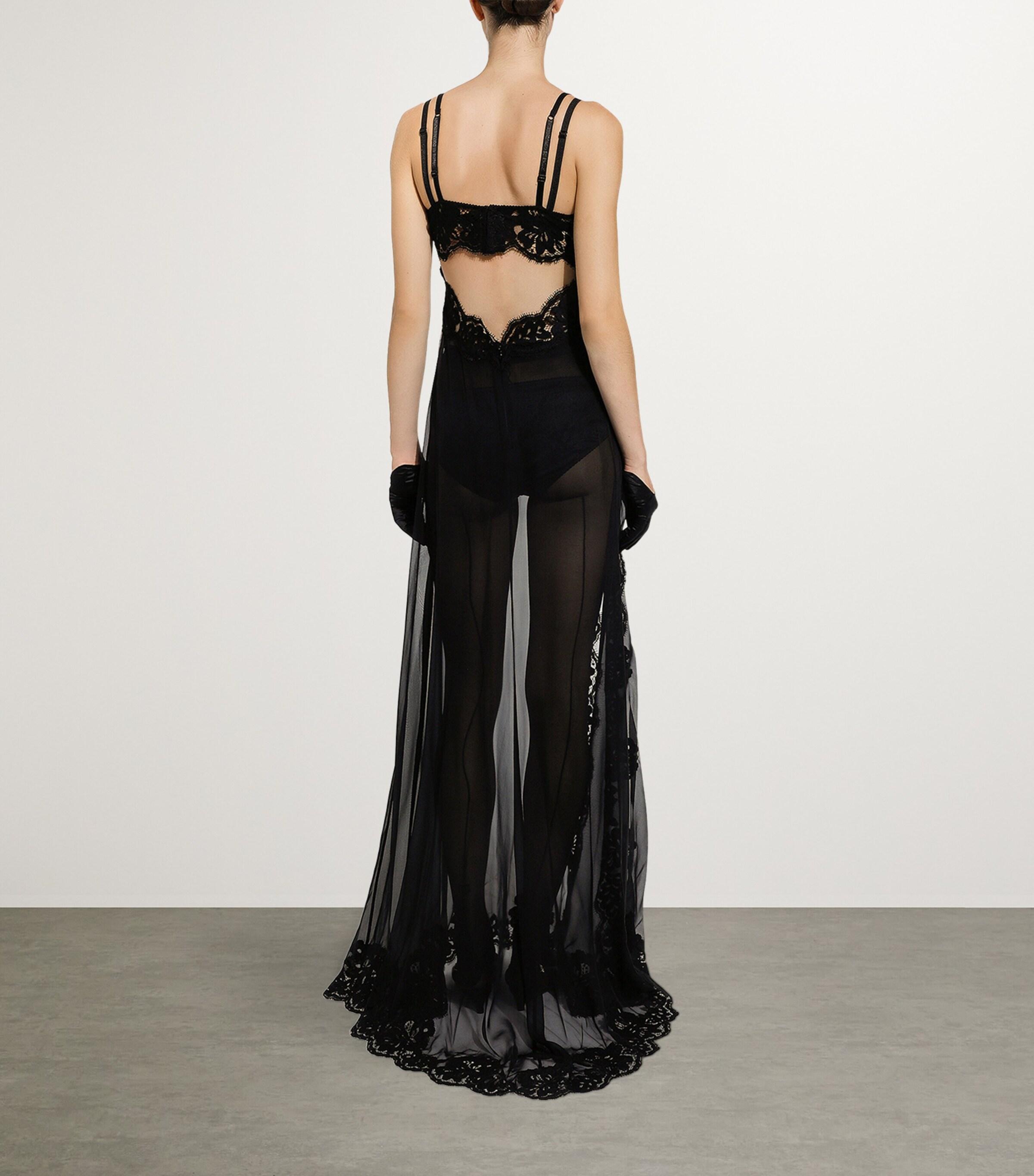 Dolce & Gabbana Silk Chiffon Chantilly Lace Maxi Slip Dress