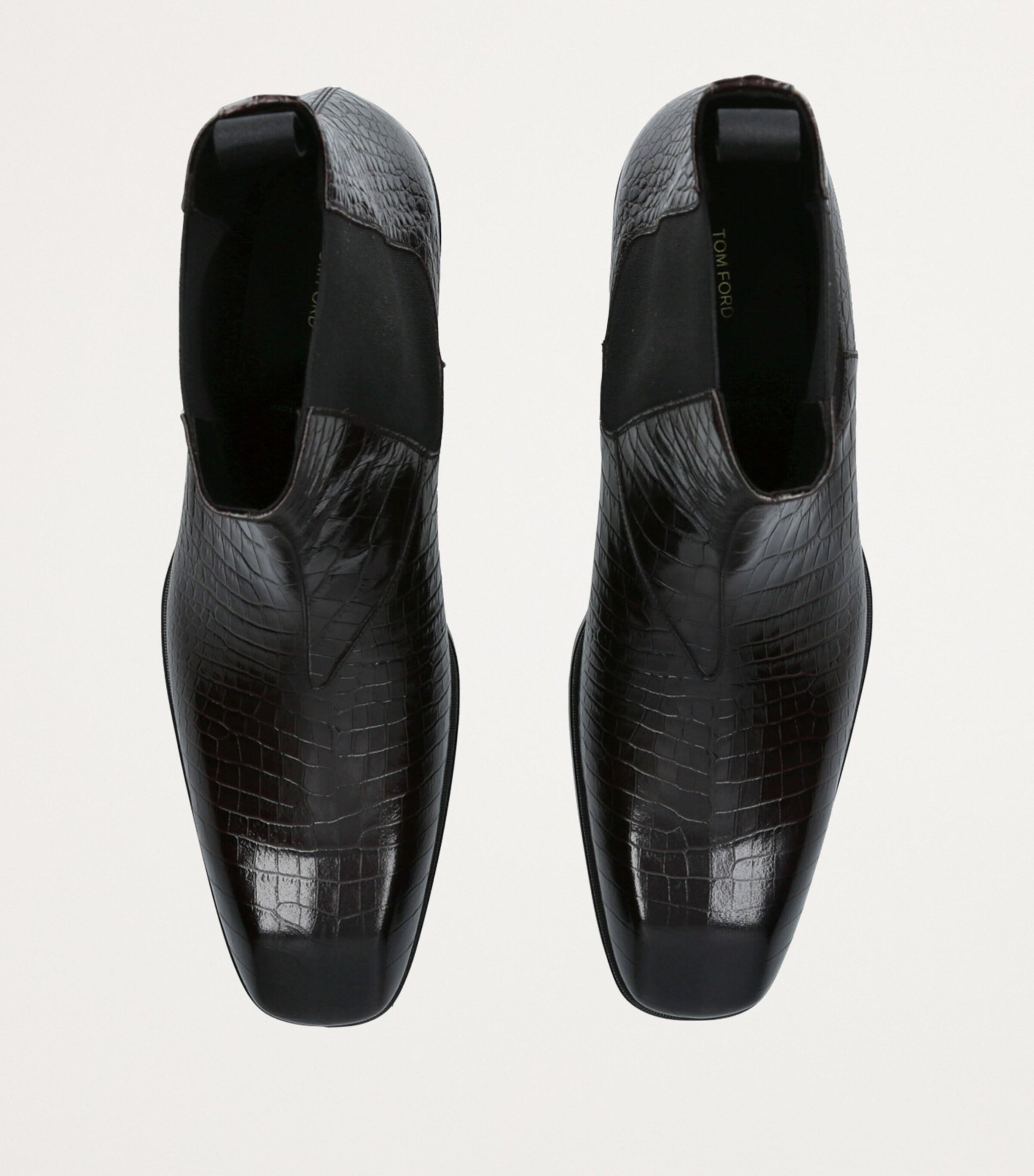 Tom Ford Leather Croc-Embossed Chelsea Boots in Black for  display picture 2