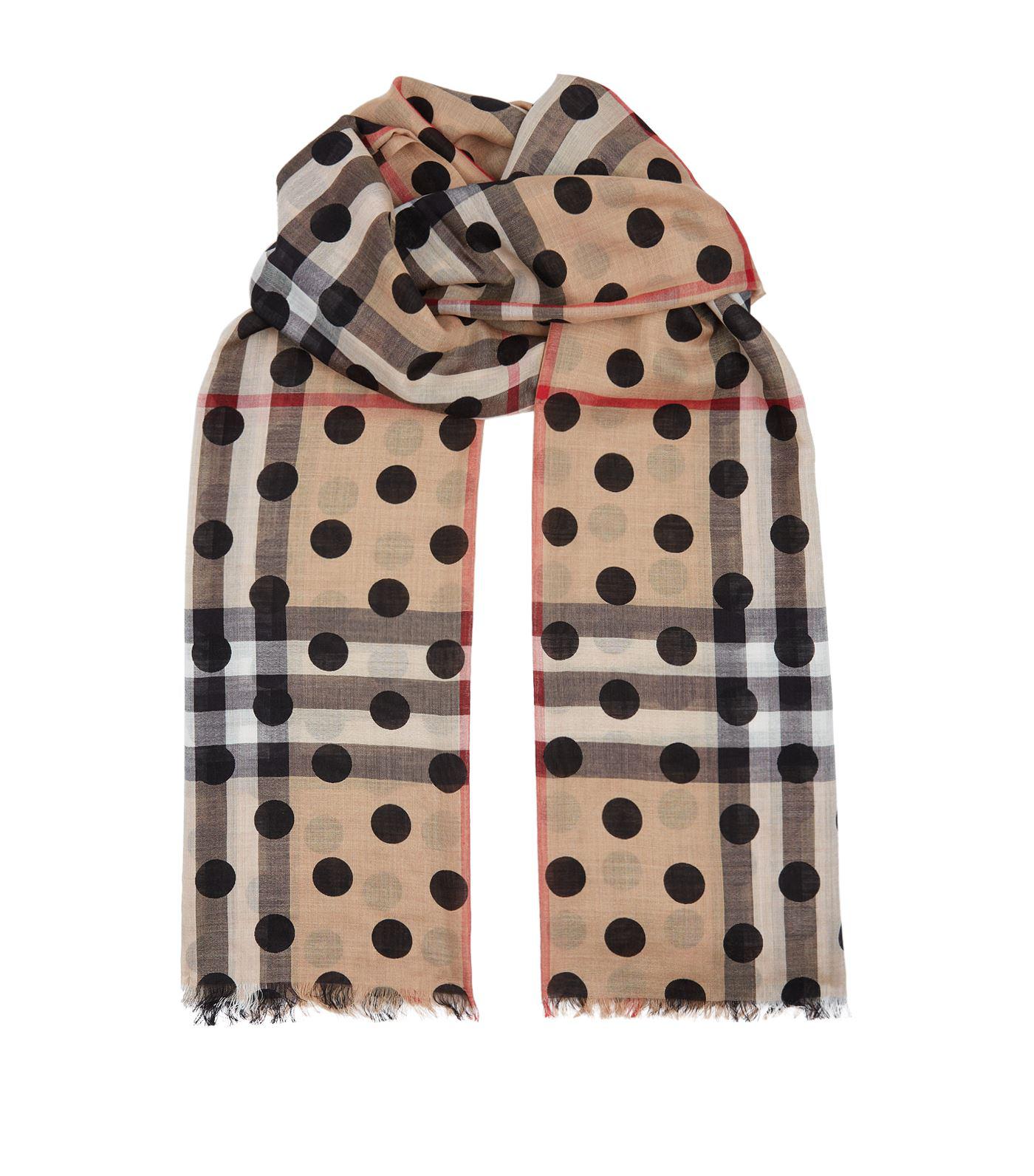 Burberry Giant Check Polka Dot Scarf in Black | Lyst