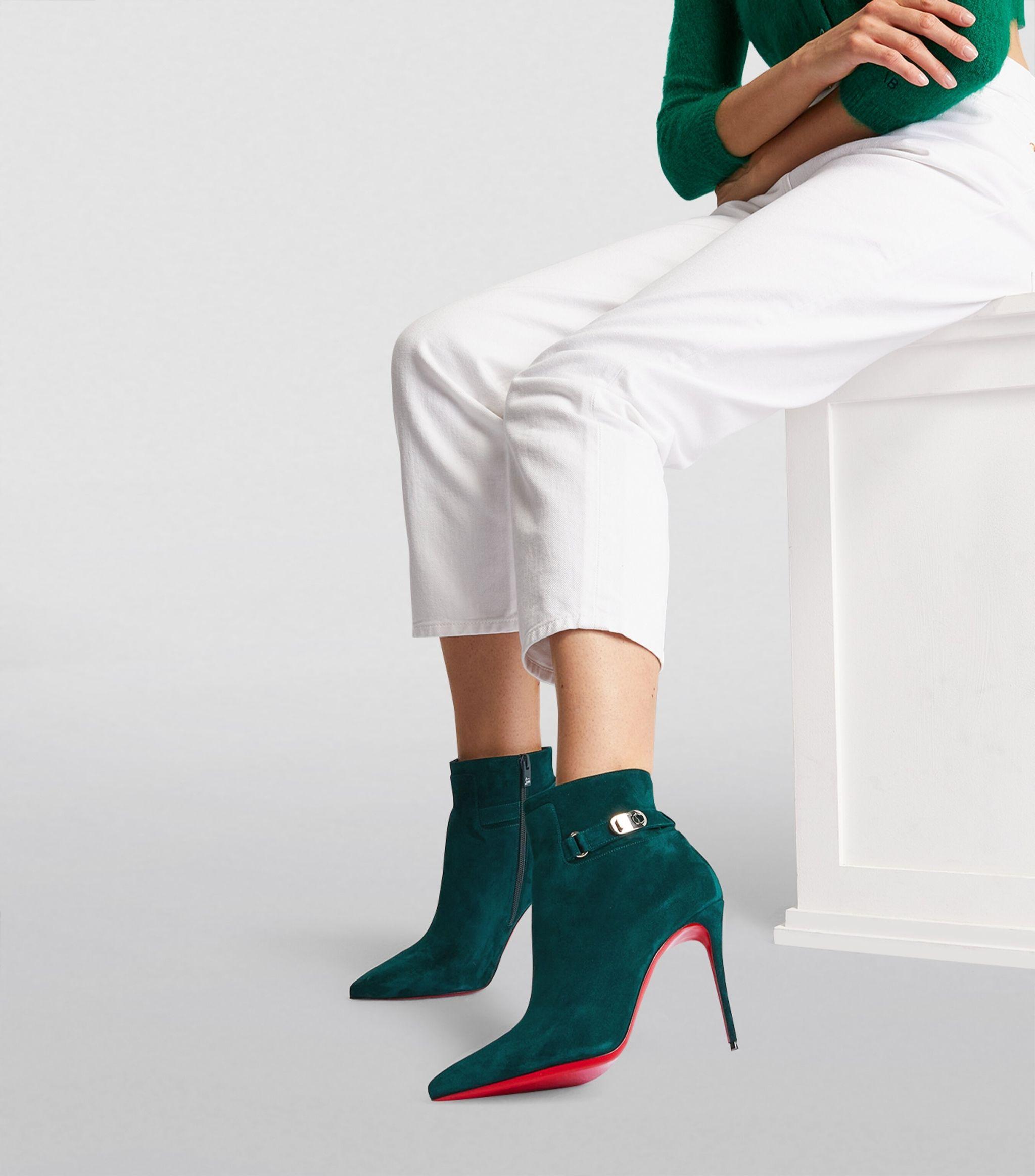 Christian Louboutin Lock So Kate Booty Suede Ankle Boots 100 in Green | Lyst