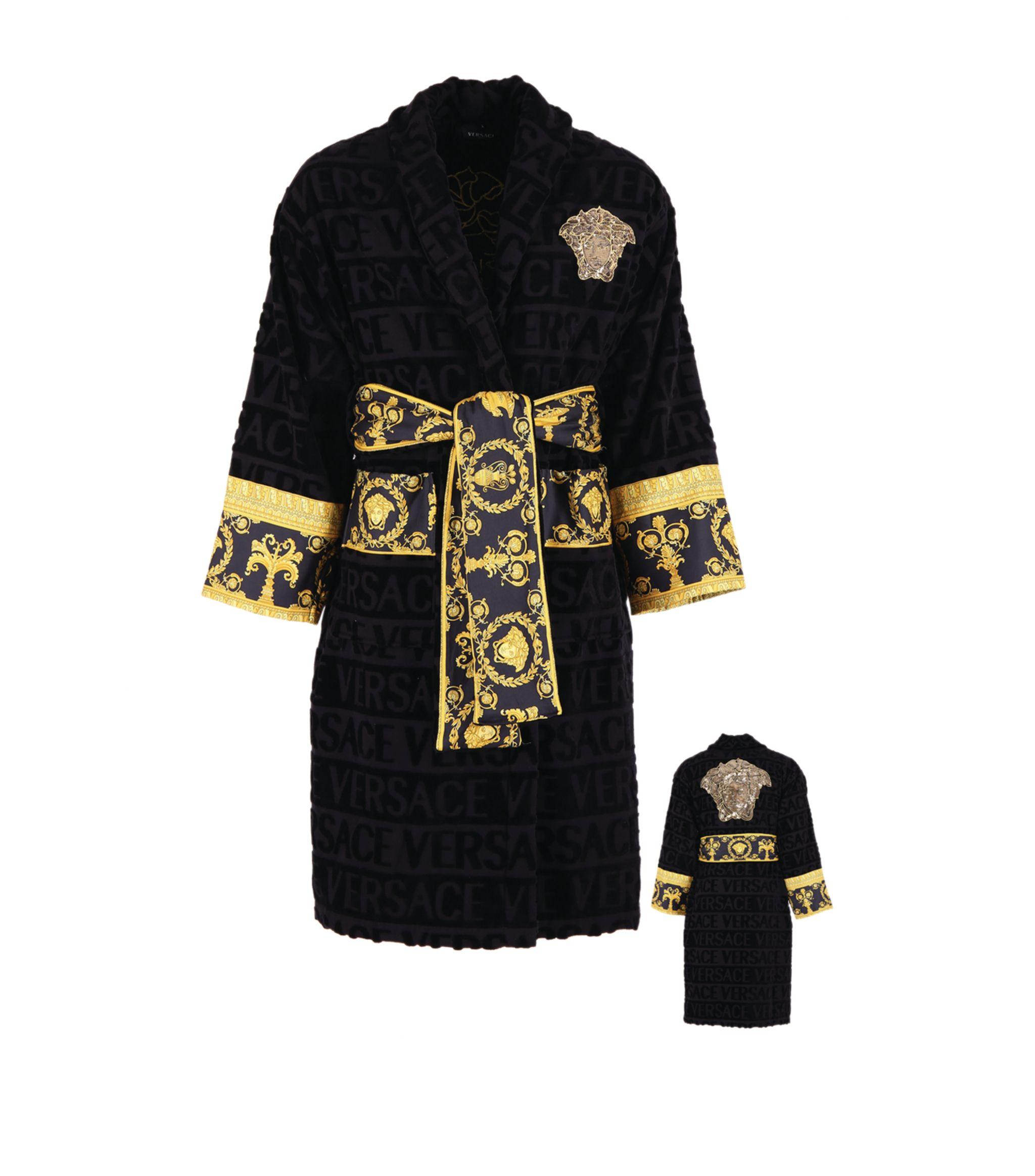 Versace Cotton Logomania Robe (extra Large) in Black Lyst