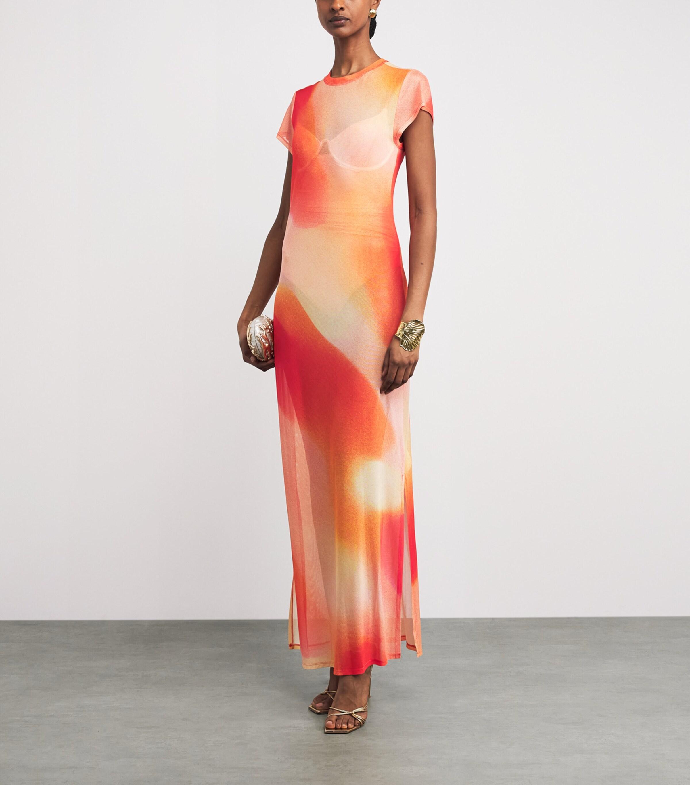 open lace back dress Sudi Etuz Orange Sequin Slit Maxi Dress main image 0