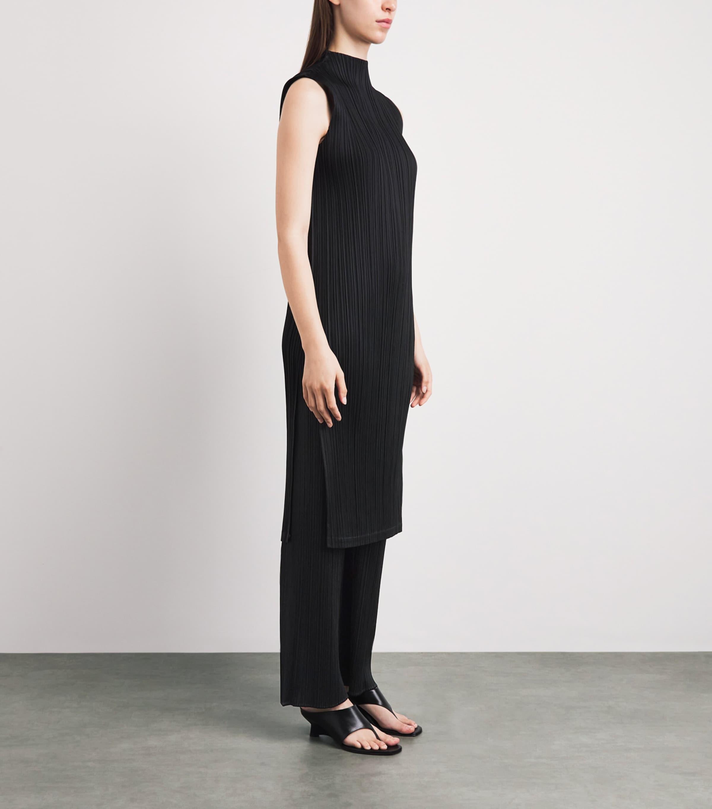 Pleats Please Issey Miyake Swing Solid Midi Tunic Dress in Black