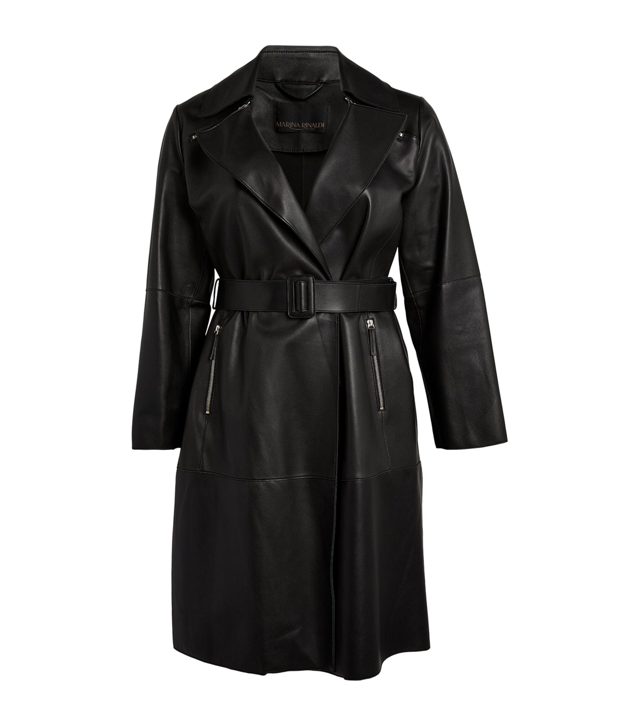 Marina Rinaldi Leather Essenza Trench Coat in Black | Lyst