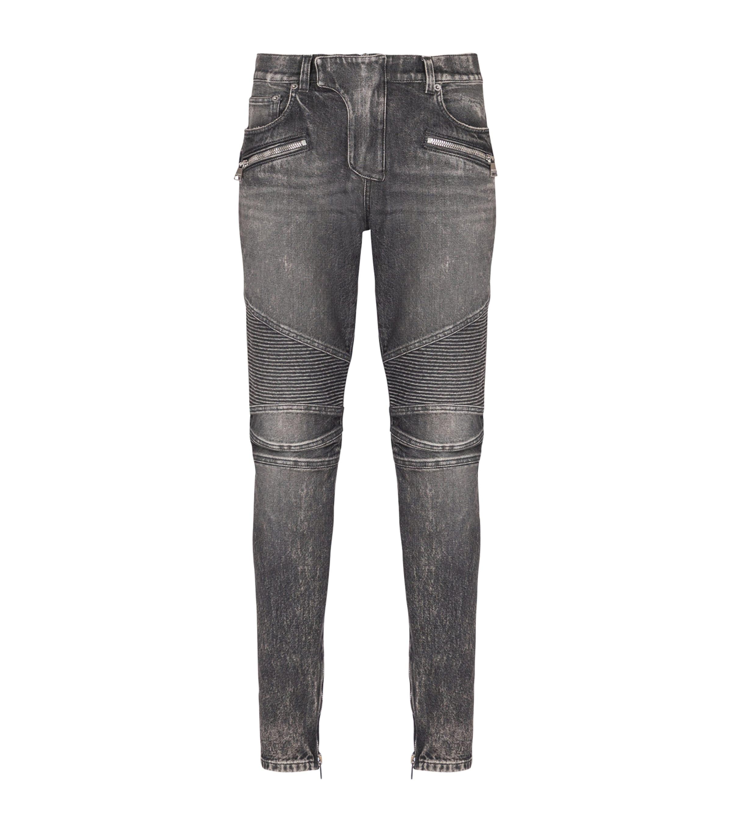 Balmain Biker Slim Jeans in Gray for Men | Lyst