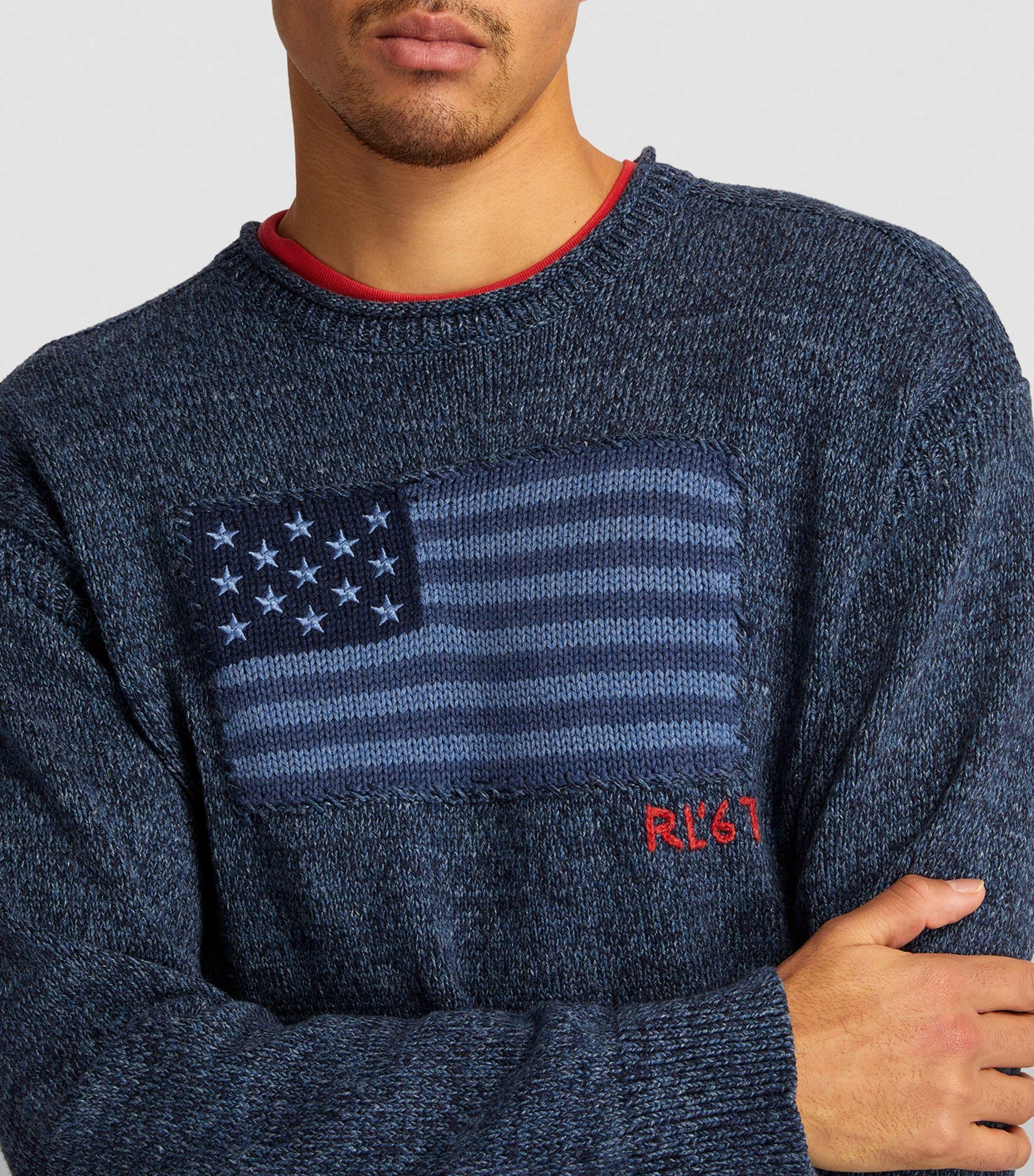 Polo Ralph Lauren Tonal American Flag Sweater in Blue for Men | Lyst