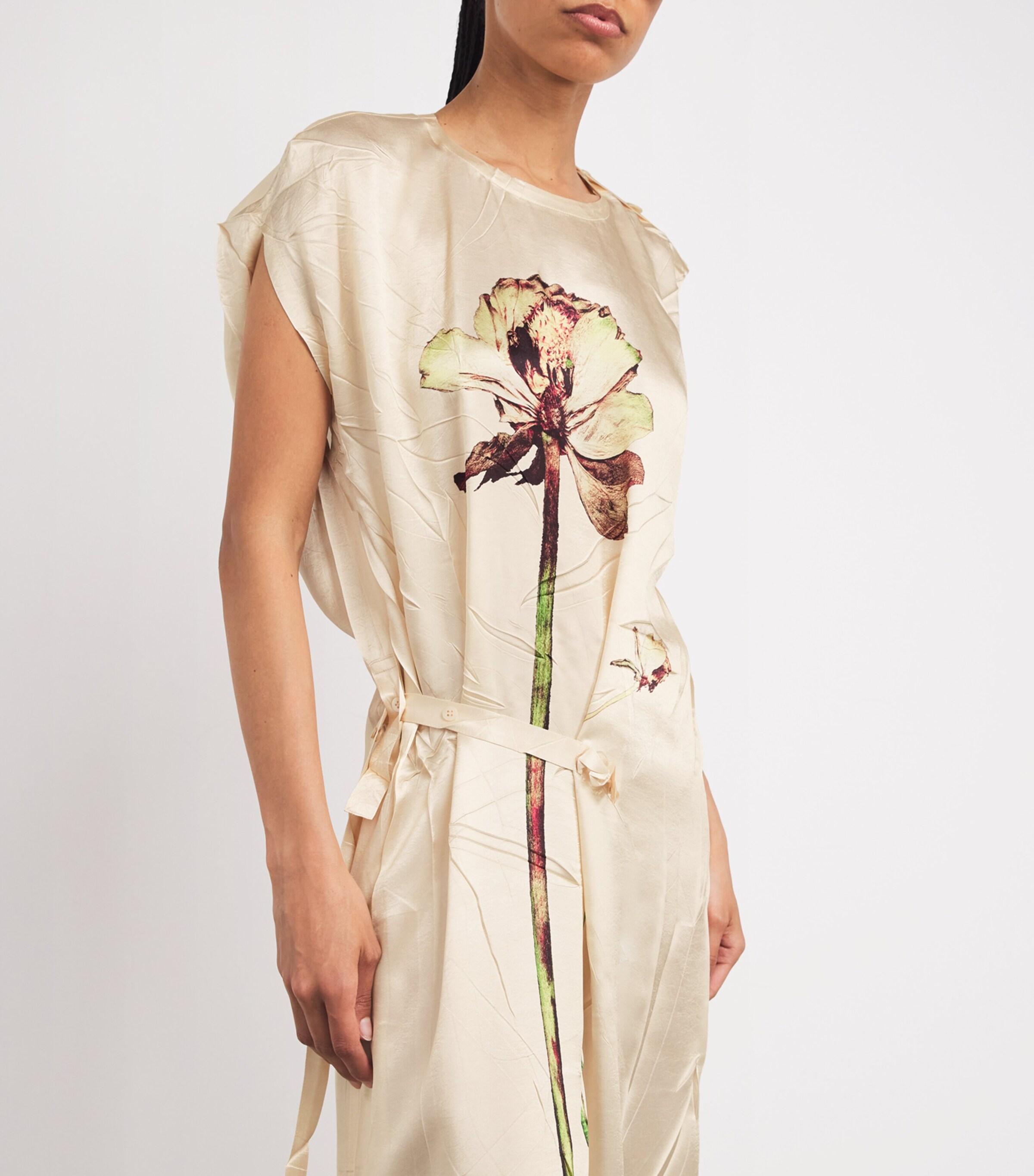 Issey Miyake Pressed Flora Ranunculus Column Maxi Dress in Natural 