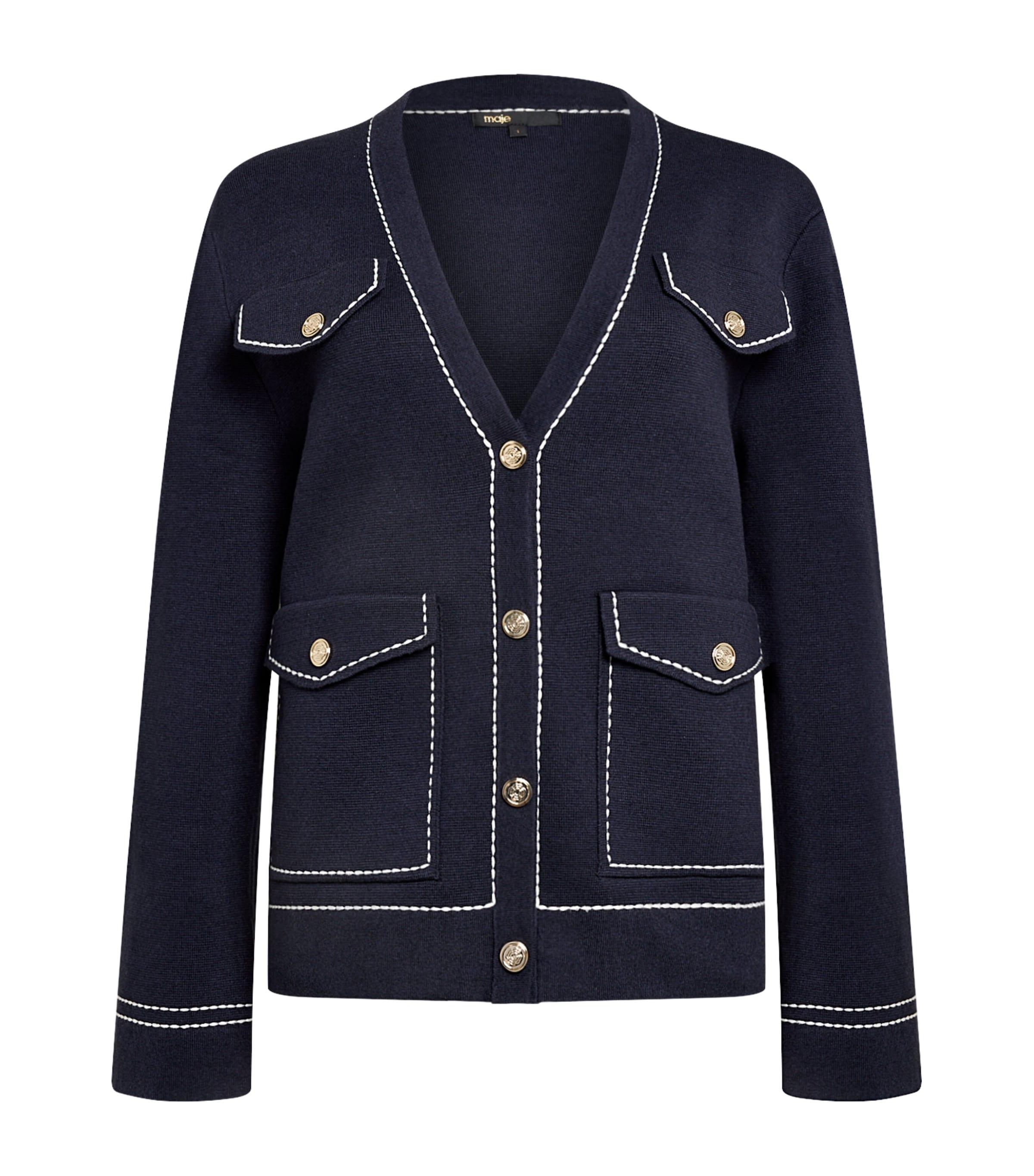 2022AW マージュ Maje contrasting-trim Detail Cardigan コントラストトリム カーディガン 1/ブラック ニット 金ボタン 【2400013616218】 2022AW マージュ Maje contrasting-trim Detail Cardigan