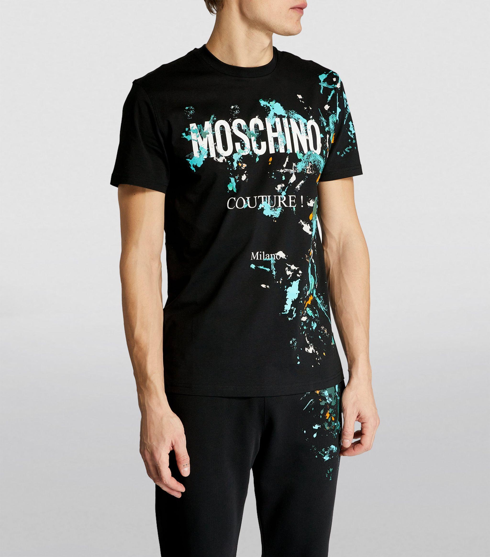 Moschino Paint-splattered T-shirt in Black for Men | Lyst