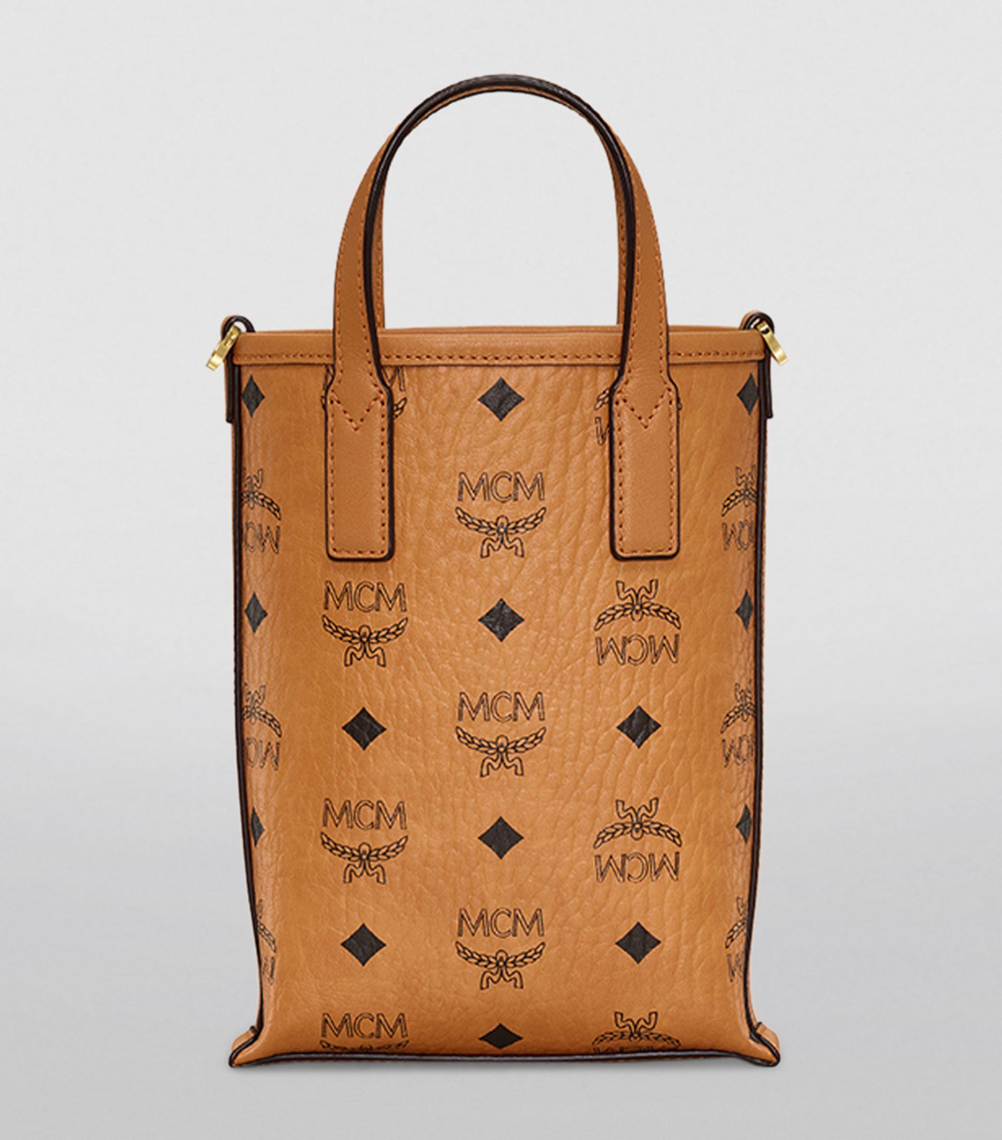MCM Essential Visetos Leather Cross-body Bag in Brown | Lyst