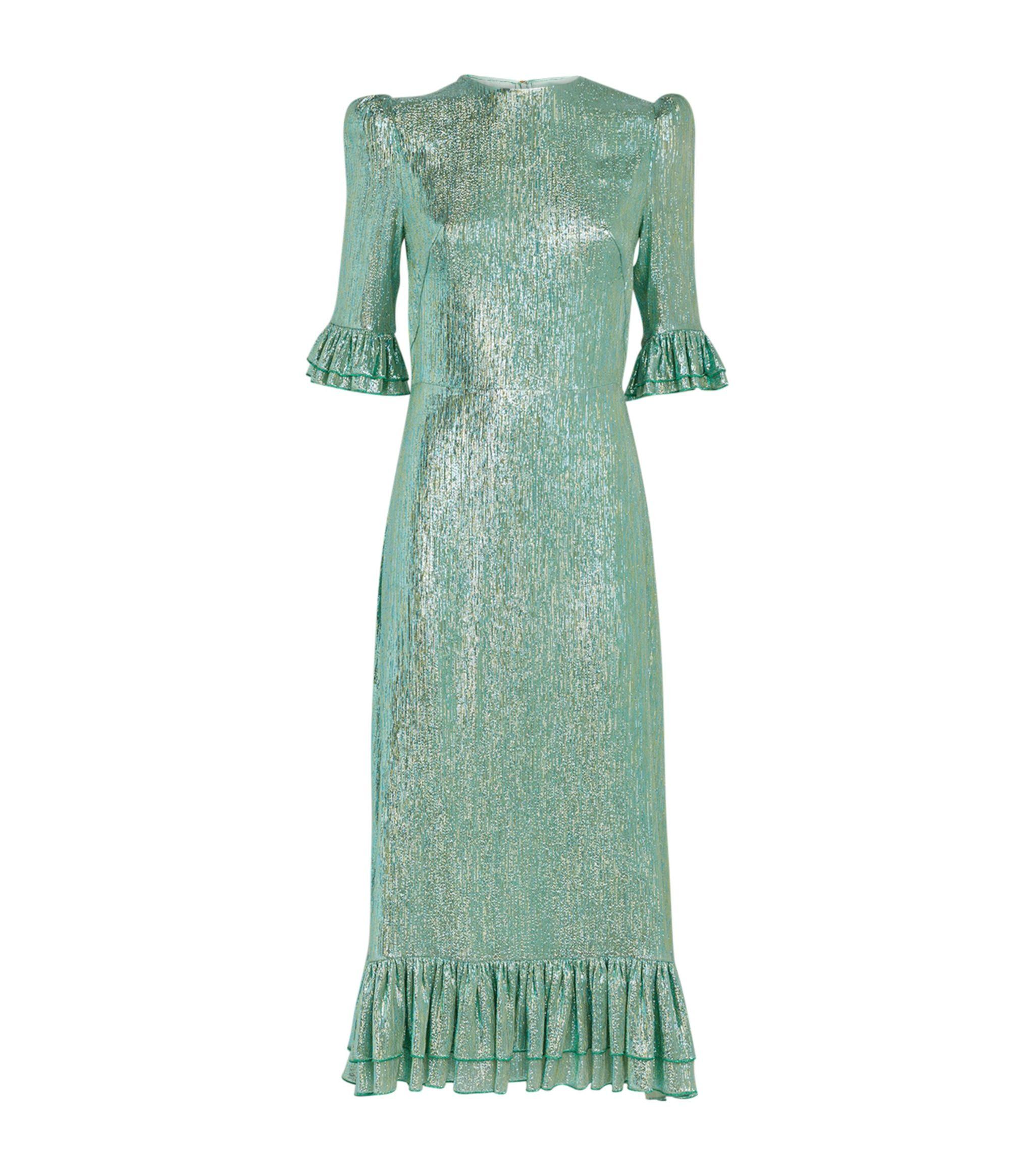 vampire's wife falconetti dress green The Vampire's Wife - The Falconetti ruffled metallic silk-blend midi dress