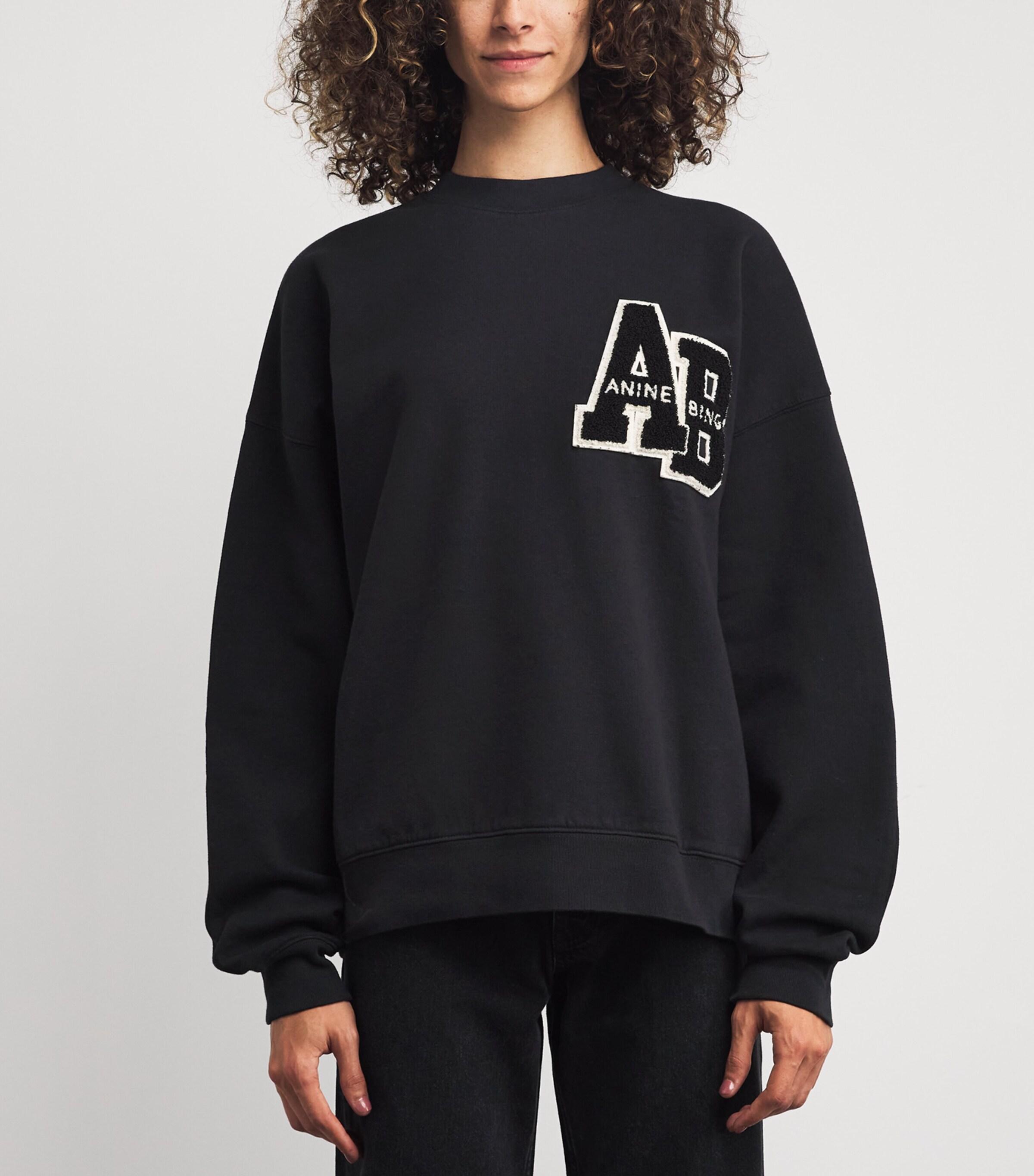 ANINE BING ネイビー トレーナー ANINE BING Miles Sweatshirt Framed Monogram - Washed Navy