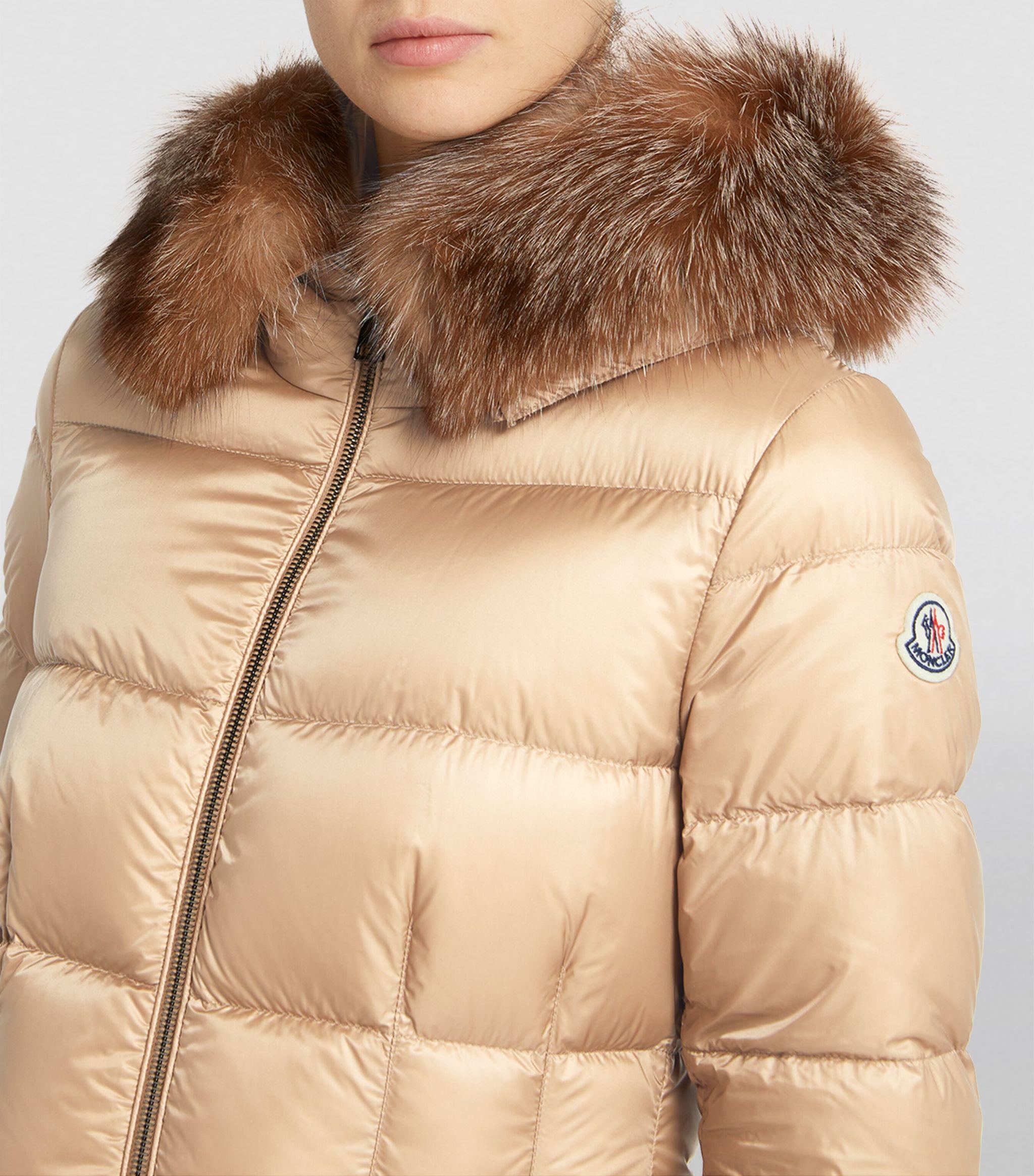 Moncler Fur trim Boed Puffer Jacket in Natural Lyst