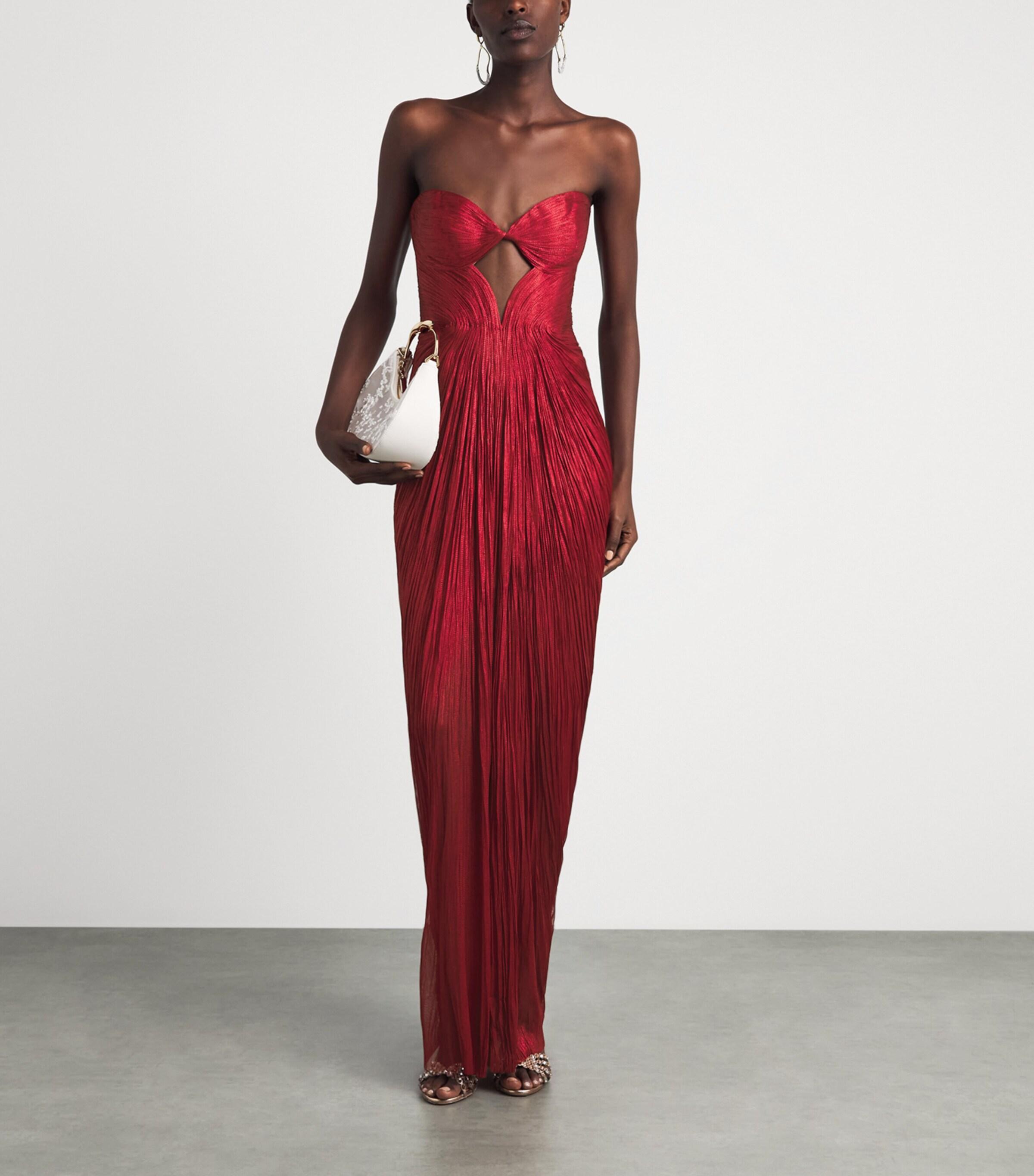 long red strapless dress ZAPAKA Women Sparkly Mermaid Prom With Beading Corset Ruched Party Dress With Slit, Red / US14 Floor length Red Sequin Strapless High Slit