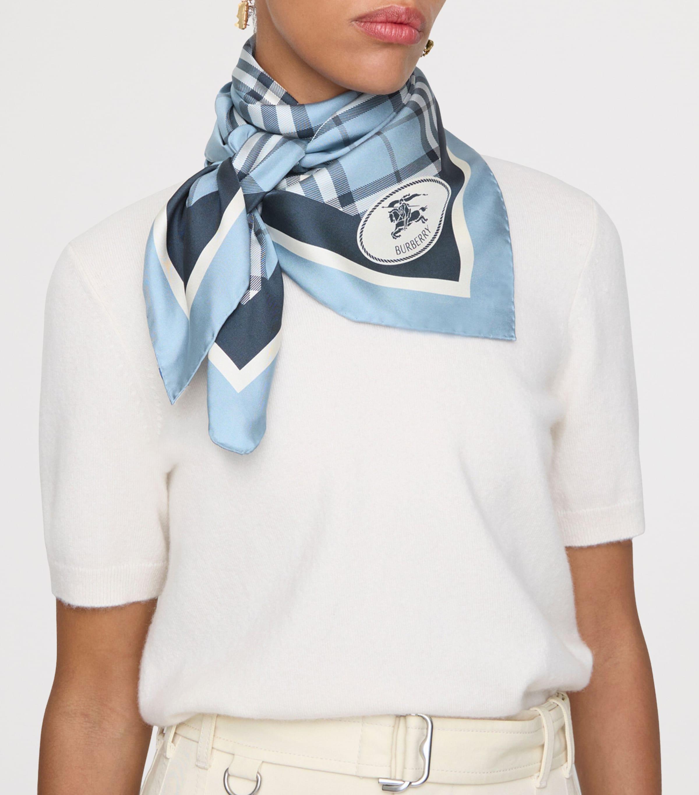 Burberry Silk Check Scarf in Blue Lyst UK