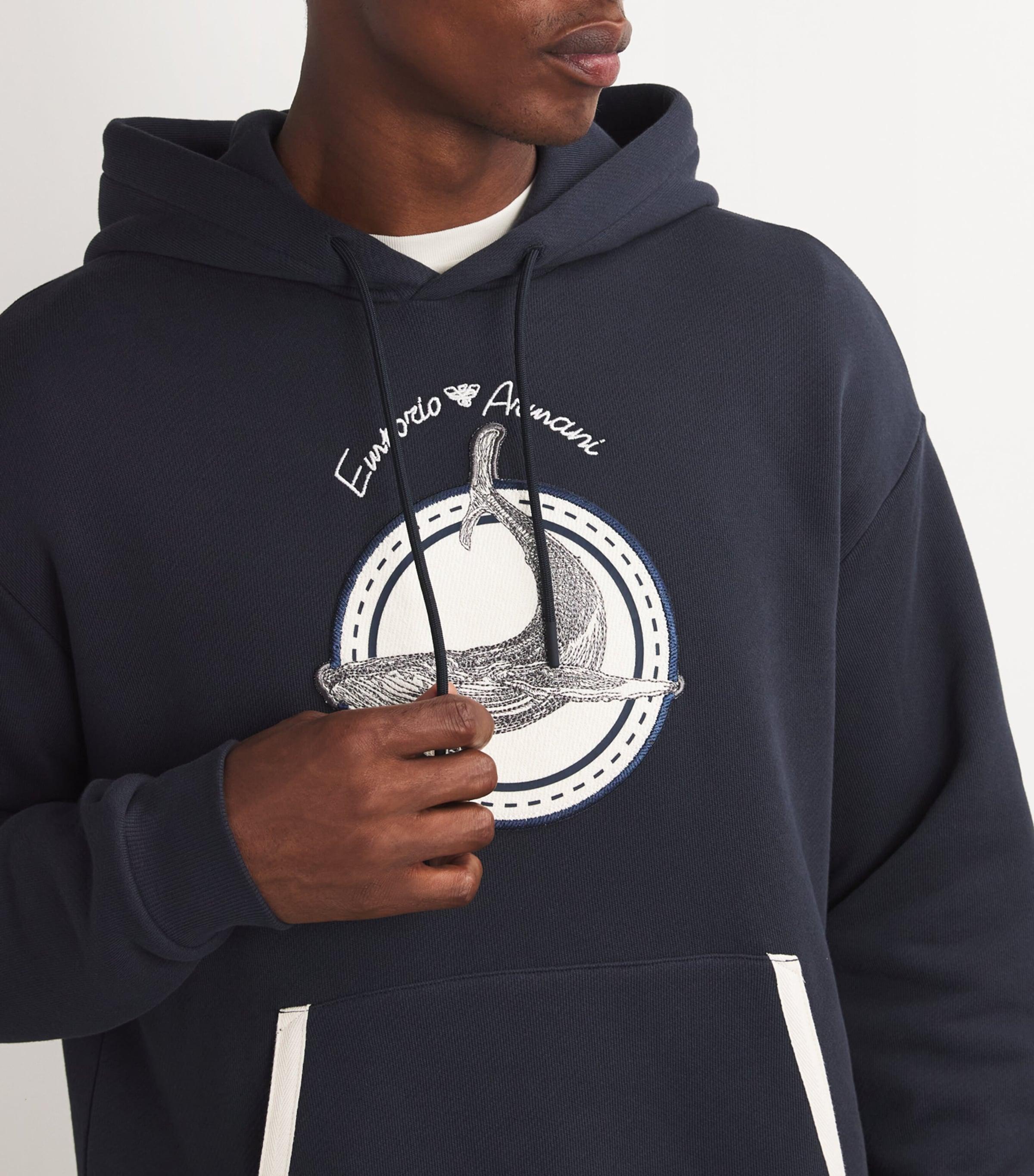 Emporio Armani Cotton Whale Patch Hoodie in Blue for Men | Lyst