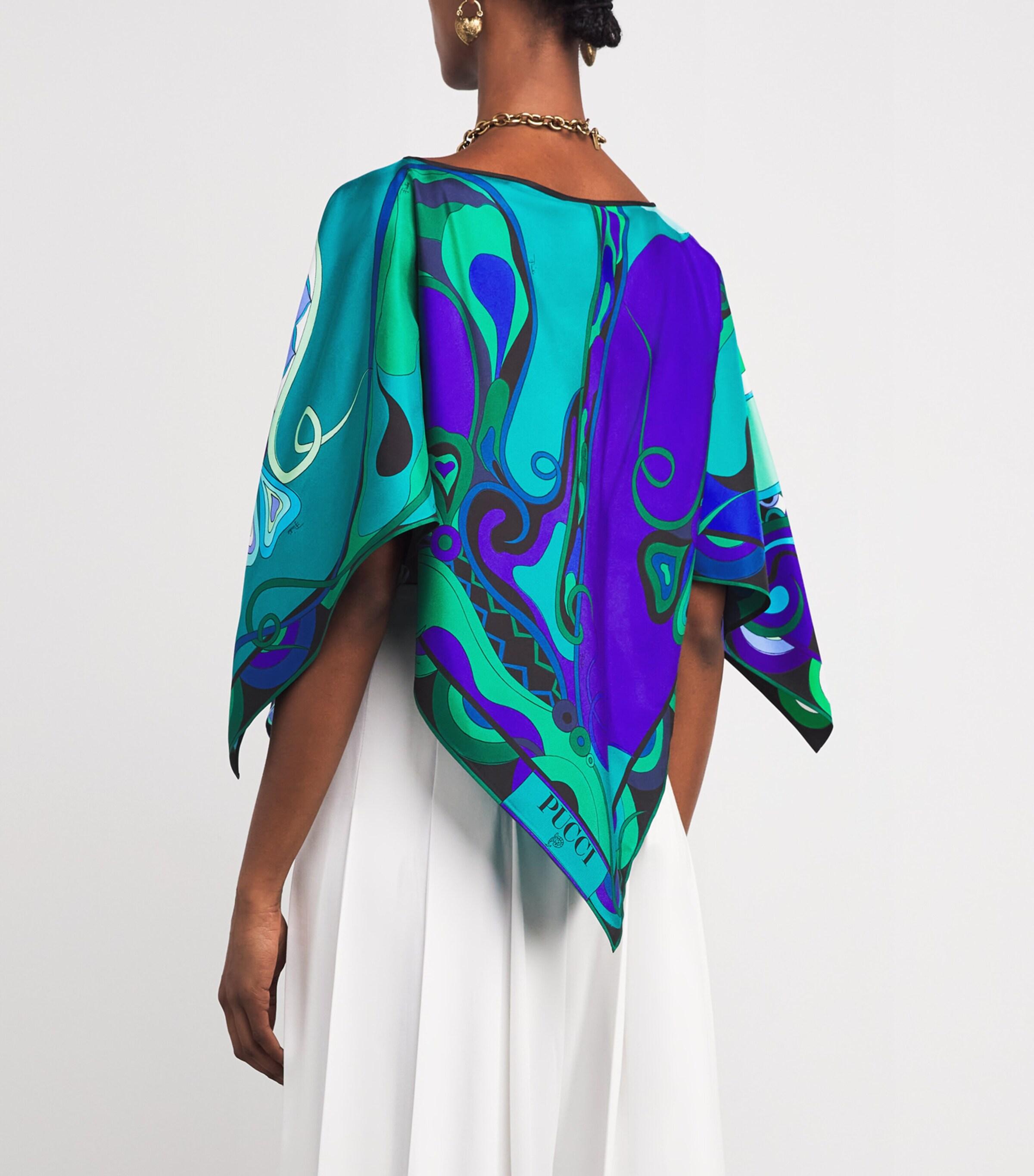 PUCCI Silk Orchidee Print Scarf Top in Blue | Lyst