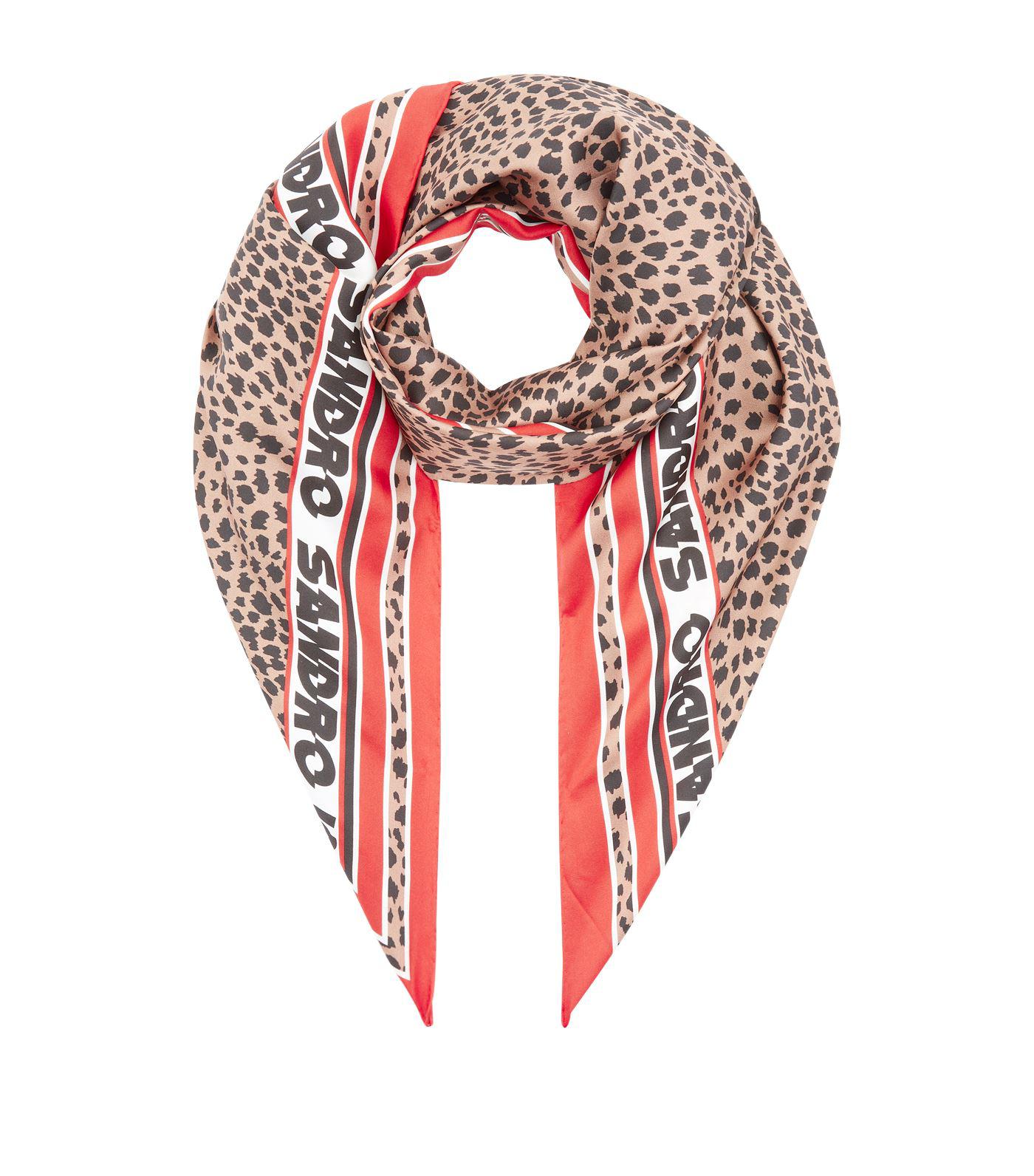 Sandro Silk Leopard Print Scarf in Red Lyst