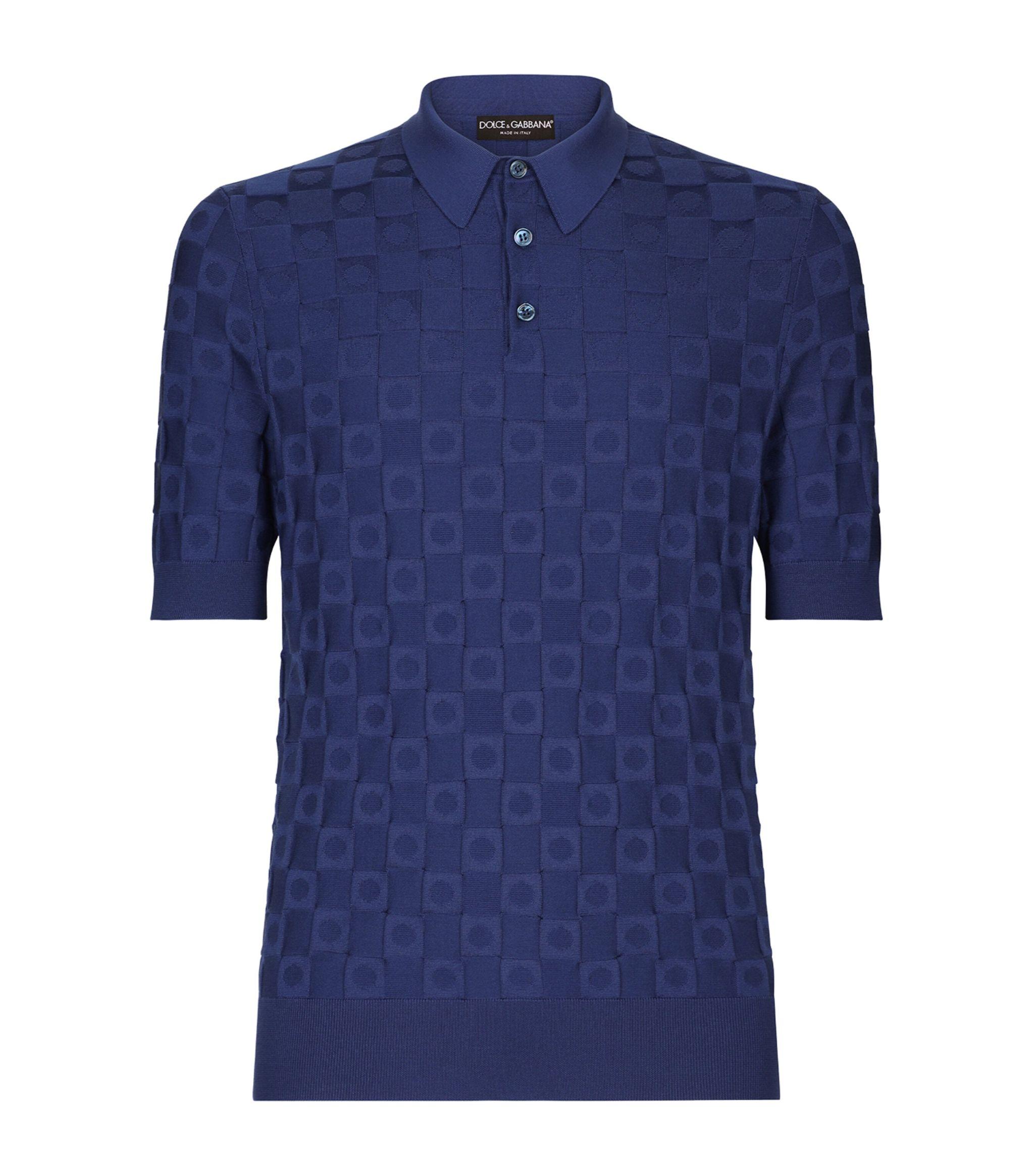Dolce & Gabbana Silk Jacquard Polo Shirt in Blue for Men