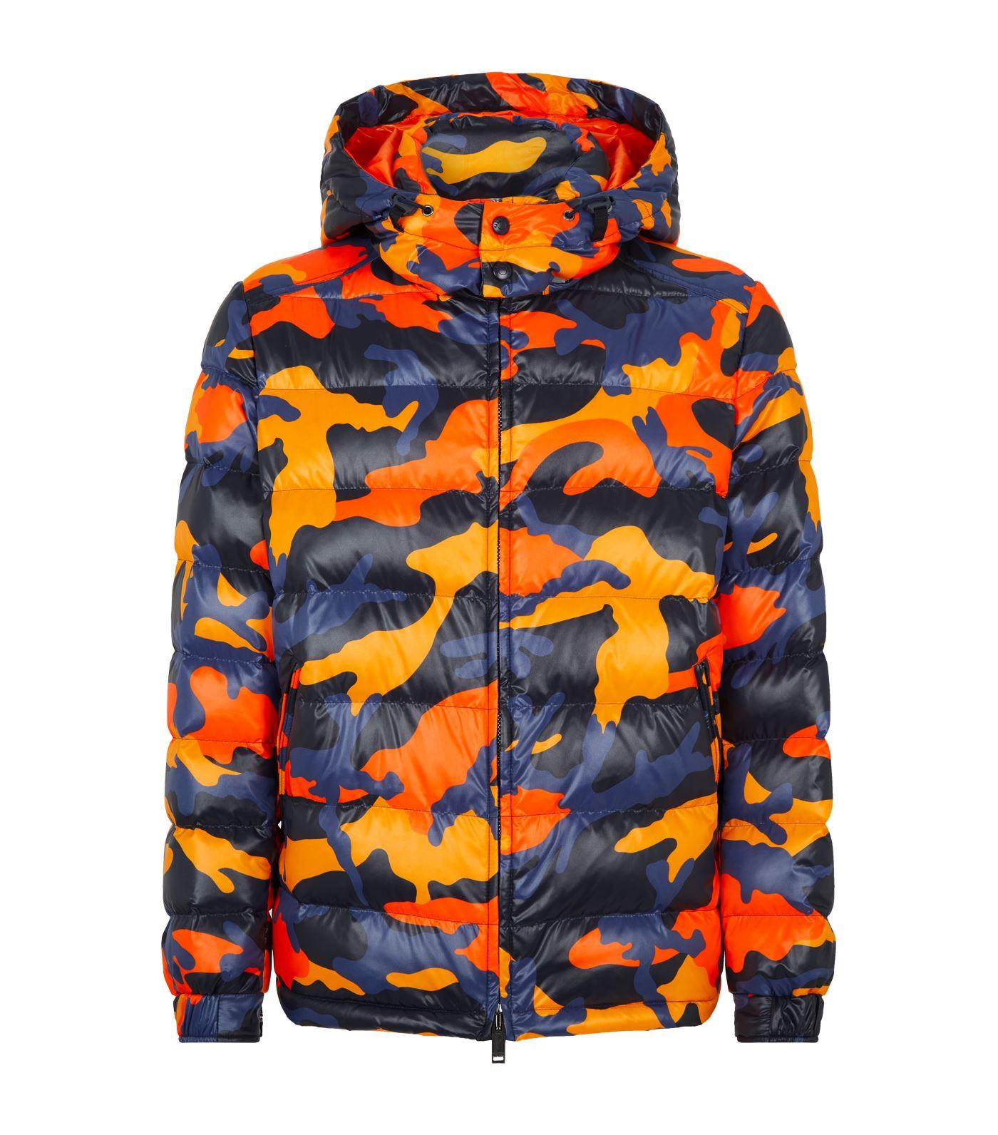Valentino Camouflage Hooded Puffer Coat in Orange for Men