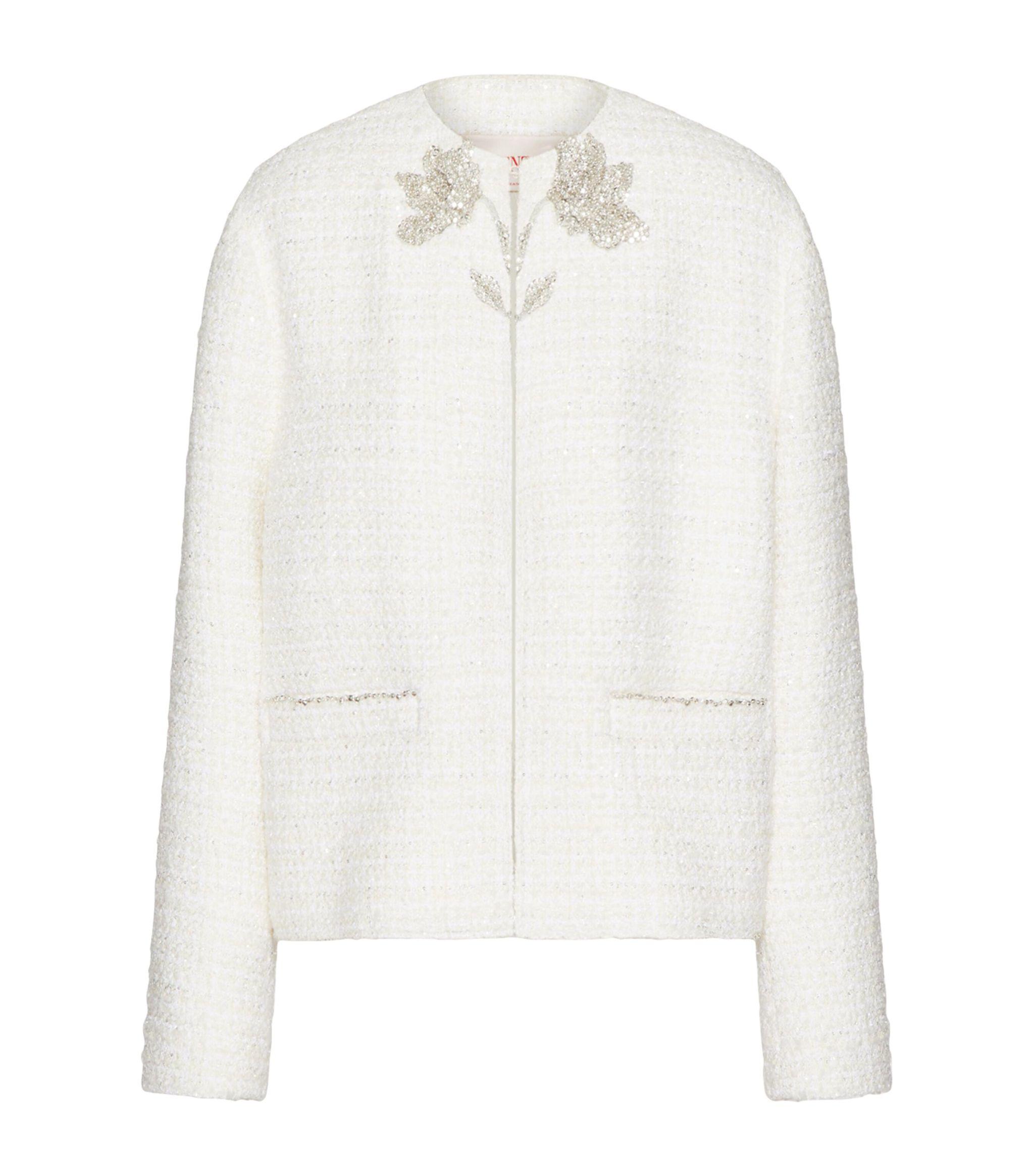 Valentino Garavani Tweed Crystal-flower Blazer in White Lyst