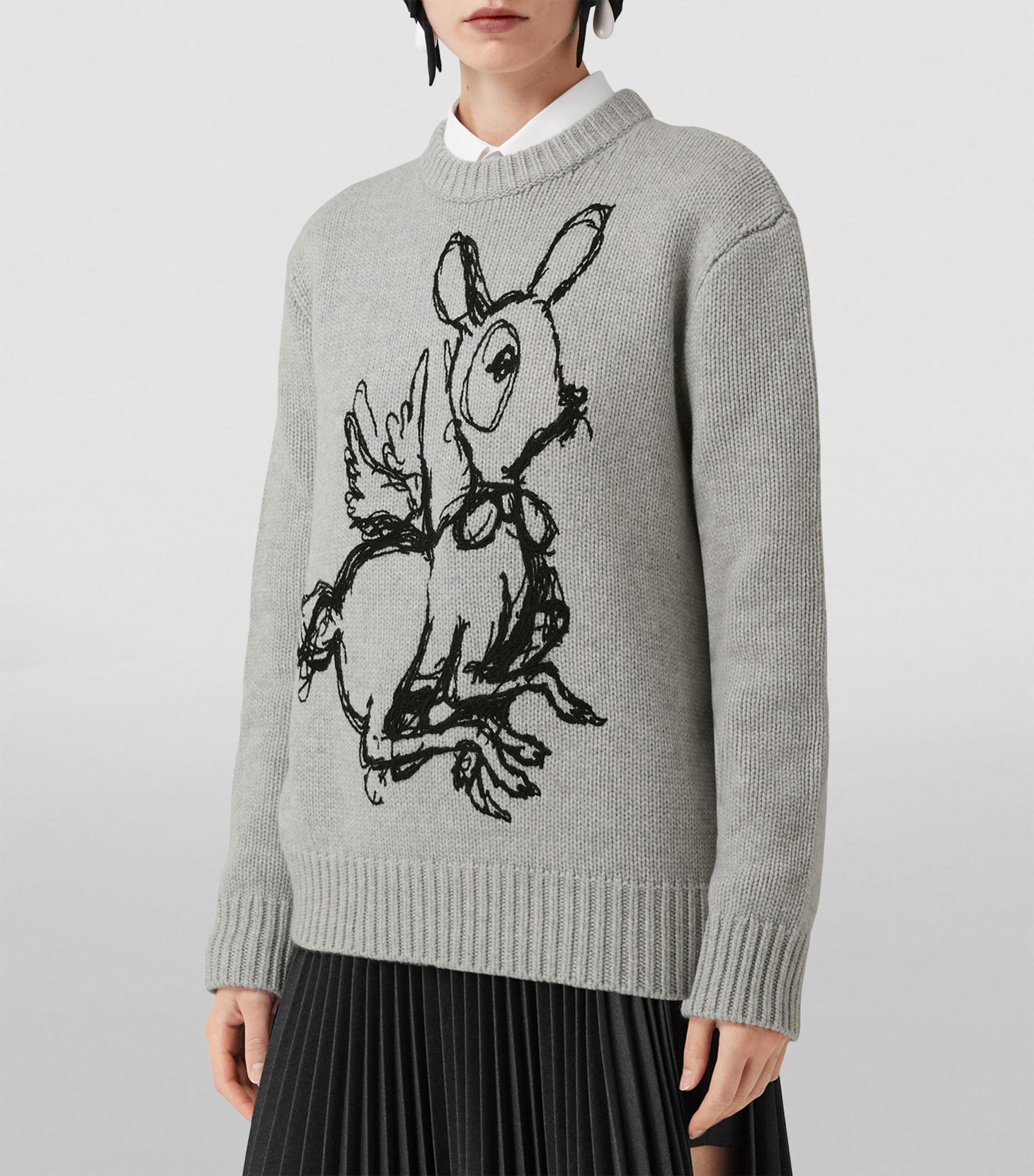 Burberry Cashmere-wool Deer Sweater in Gray | Lyst