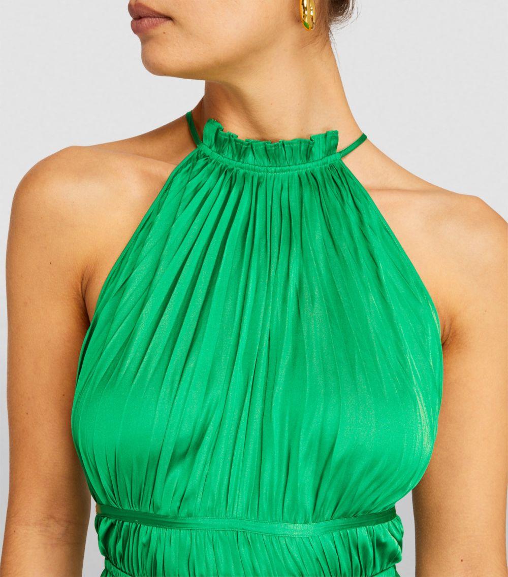 Maje Satin Pleated Maxi Dress in Green | Lyst Maje Satin Pleated Maxi Dress in Green | Lyst
