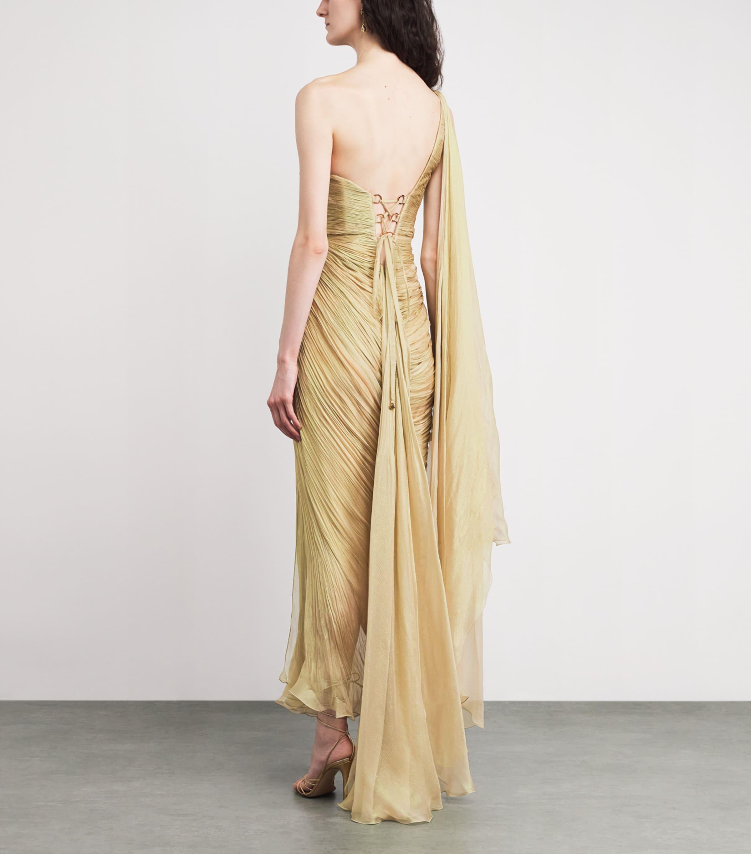 maria lucia hohan gold dress Maria Lucia Hohan Gold-Tone Alana Flared-Sleeve Gown Maria Lucia Hohan
