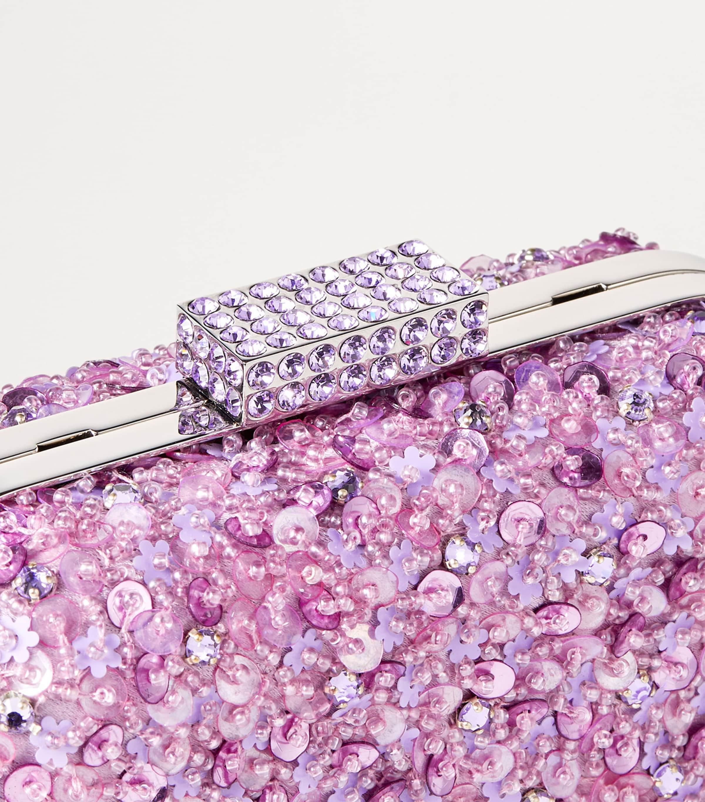★JIMMY CHOO★ MICRO CLOUD PEARL RHJ White Suede Clutch Bag with All-Over Pearl Embellishment