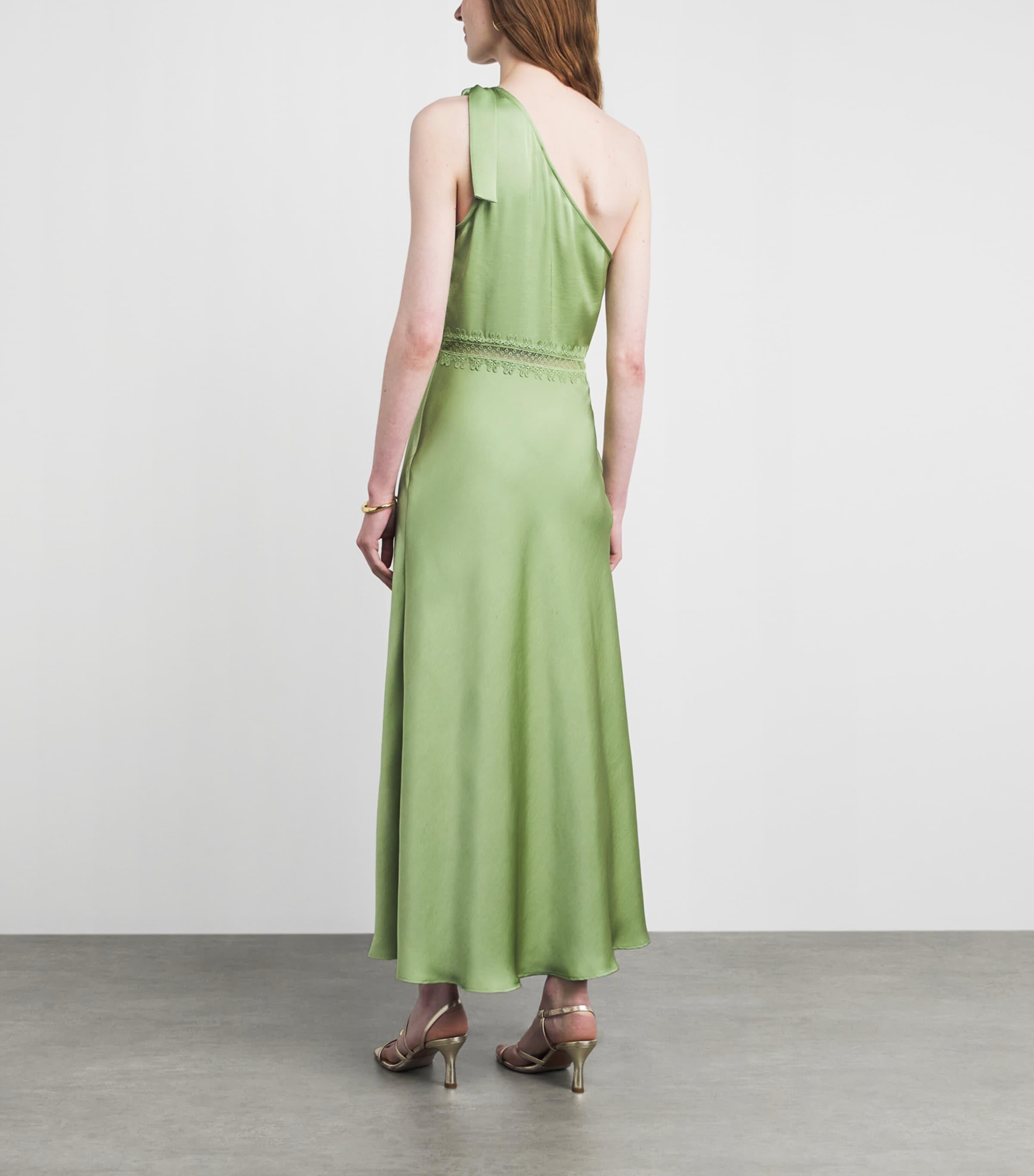 claudie pierlot green dress Sage green satin backless long dress – Elegant slit dress main image 0