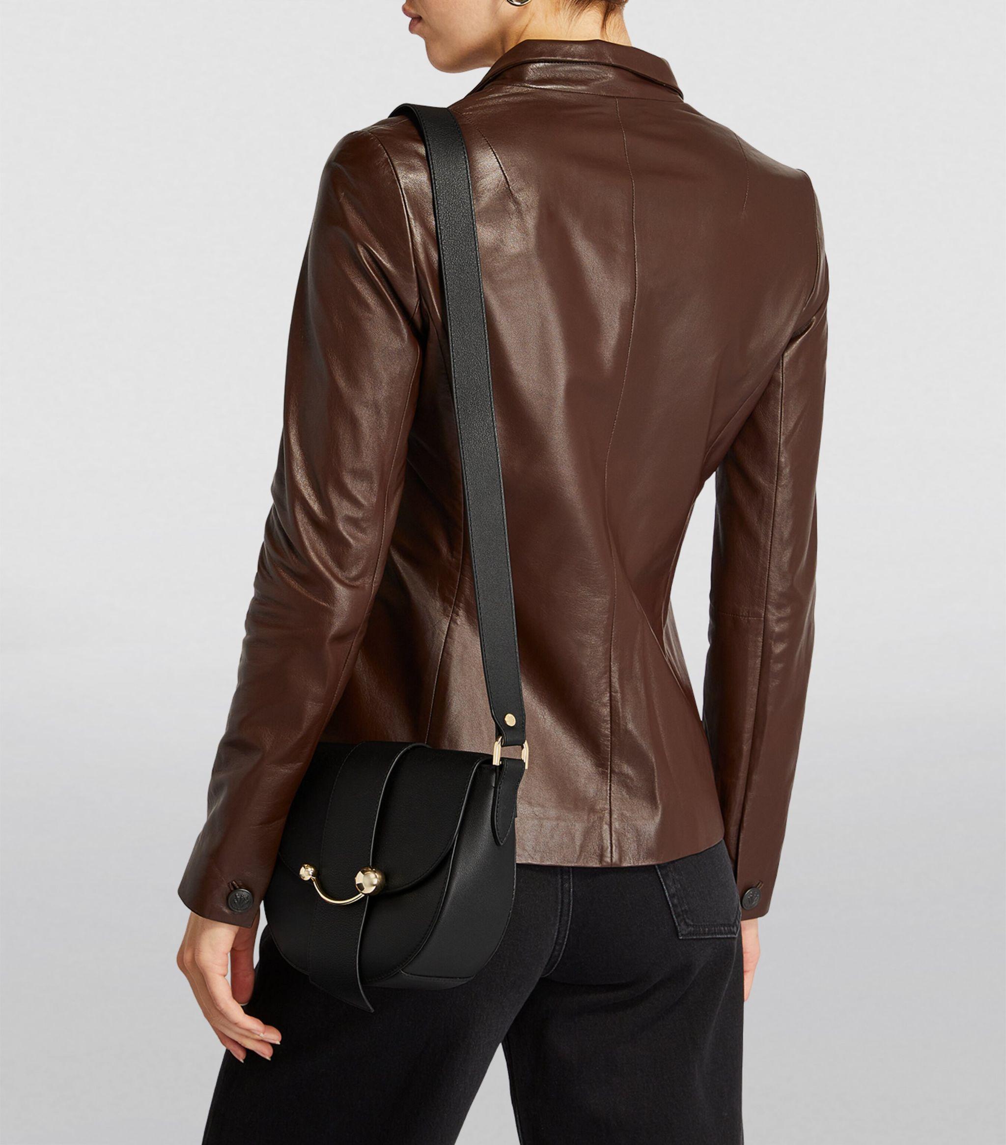 Strathberry Leather Crescent Satchel Bag in Black