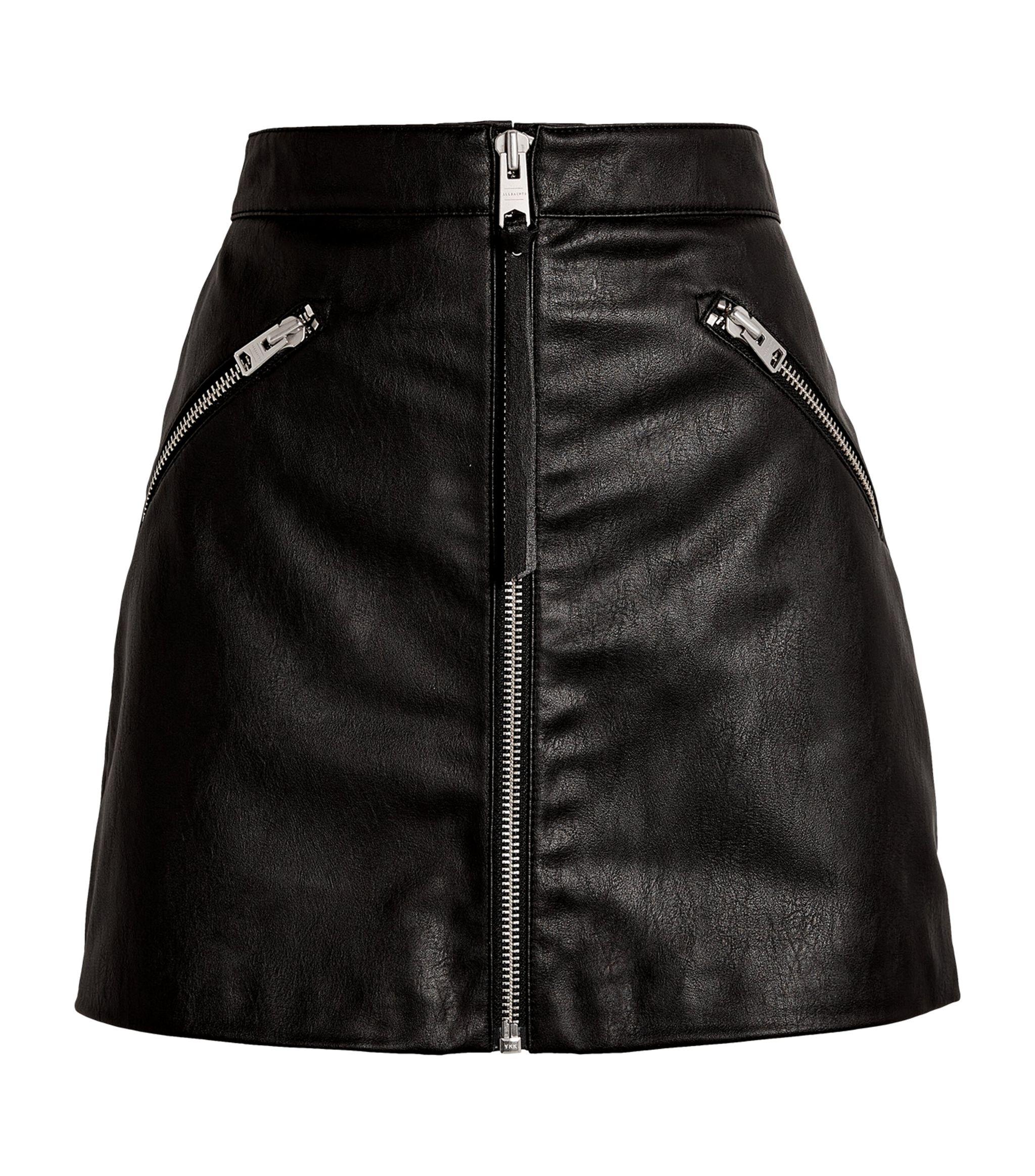AllSaints Faux Leather Piper Skirt in Black | Lyst