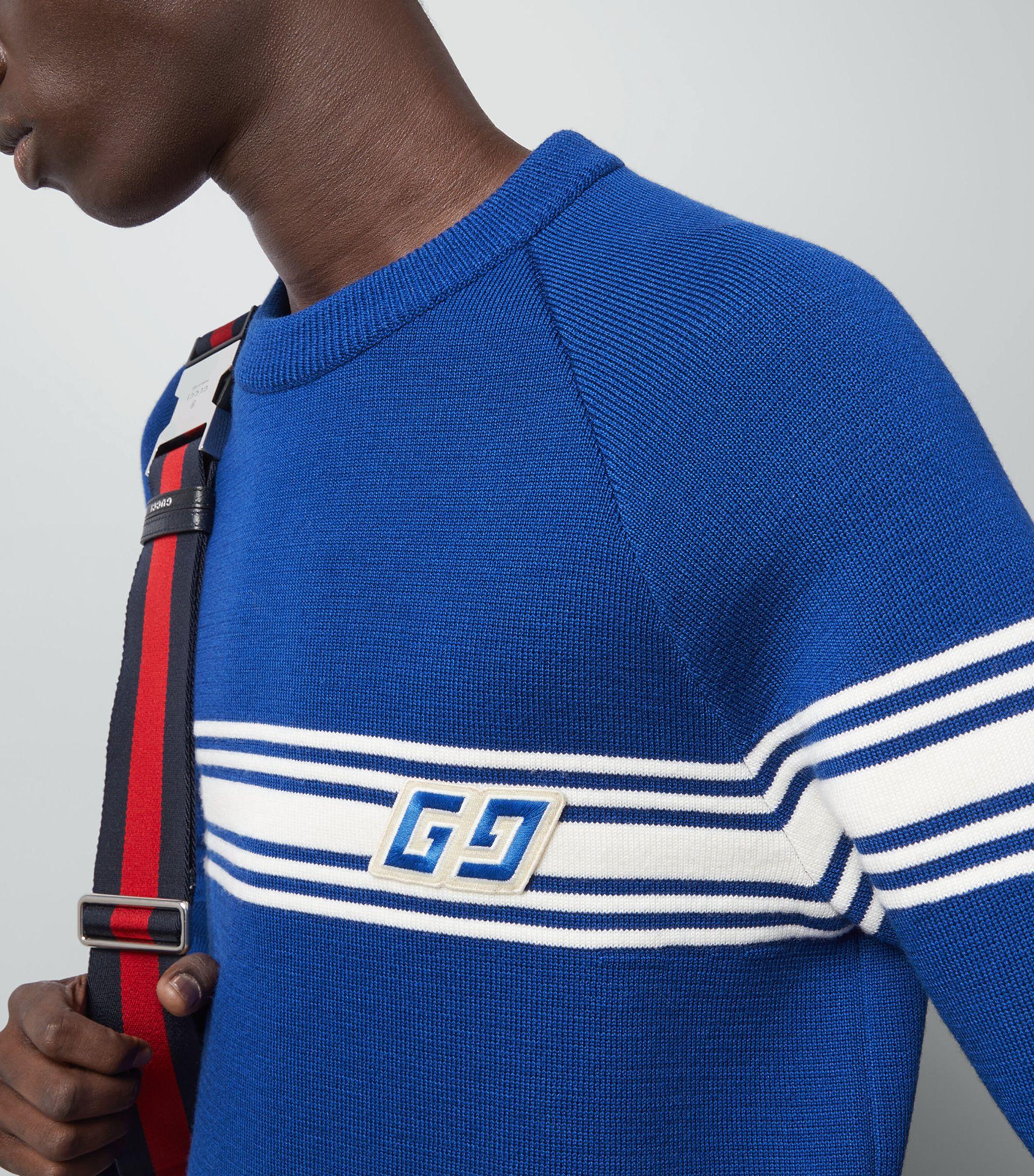 Gucci Knit Wool Sweater With Square Gg in Blue for Men Lyst UK - Main Image