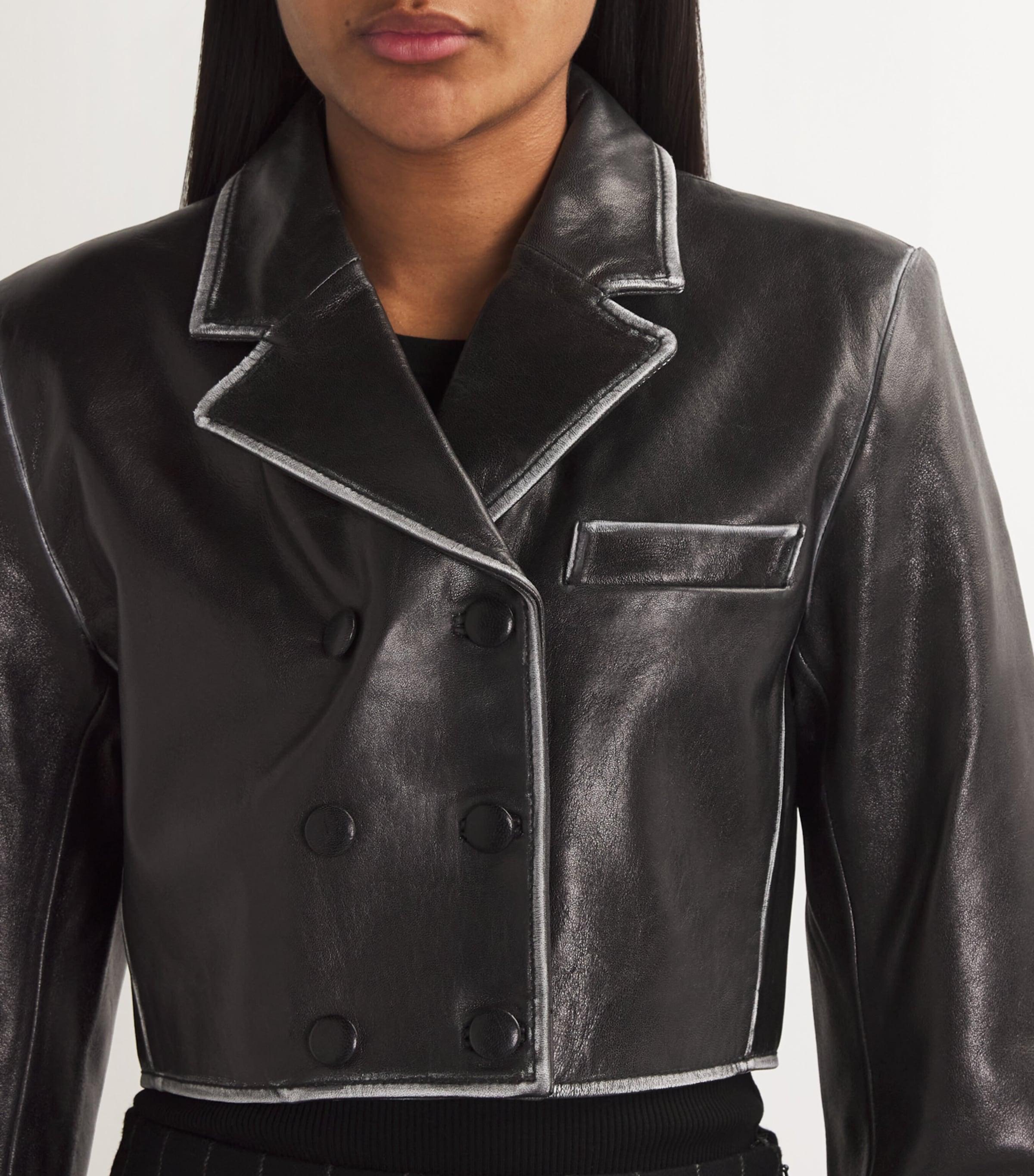 Sandro Cropped Leather Jacket in Black Lyst UK