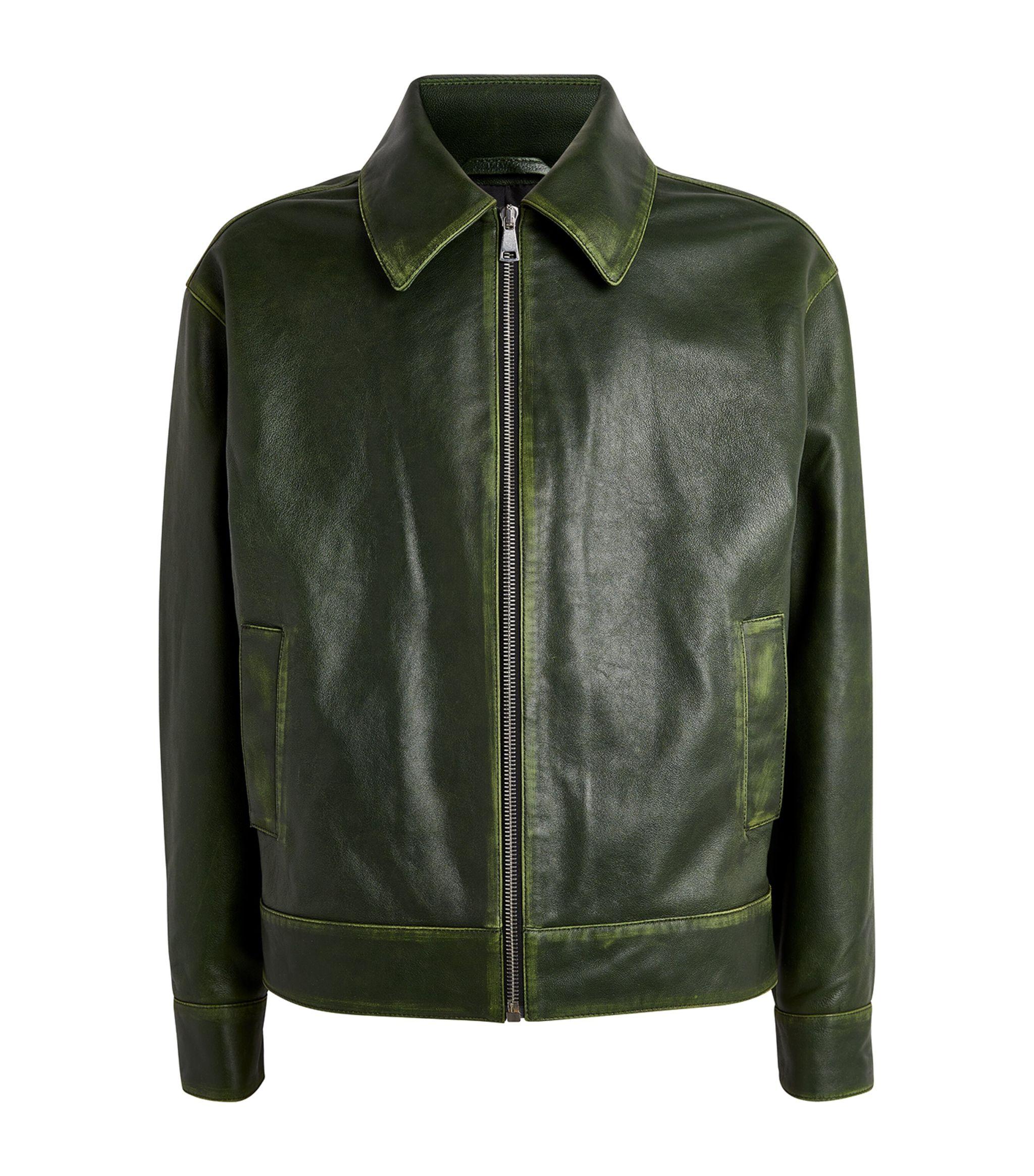 WOOD WOOD Vintage wash Leather Jacket in Green for Men Lyst