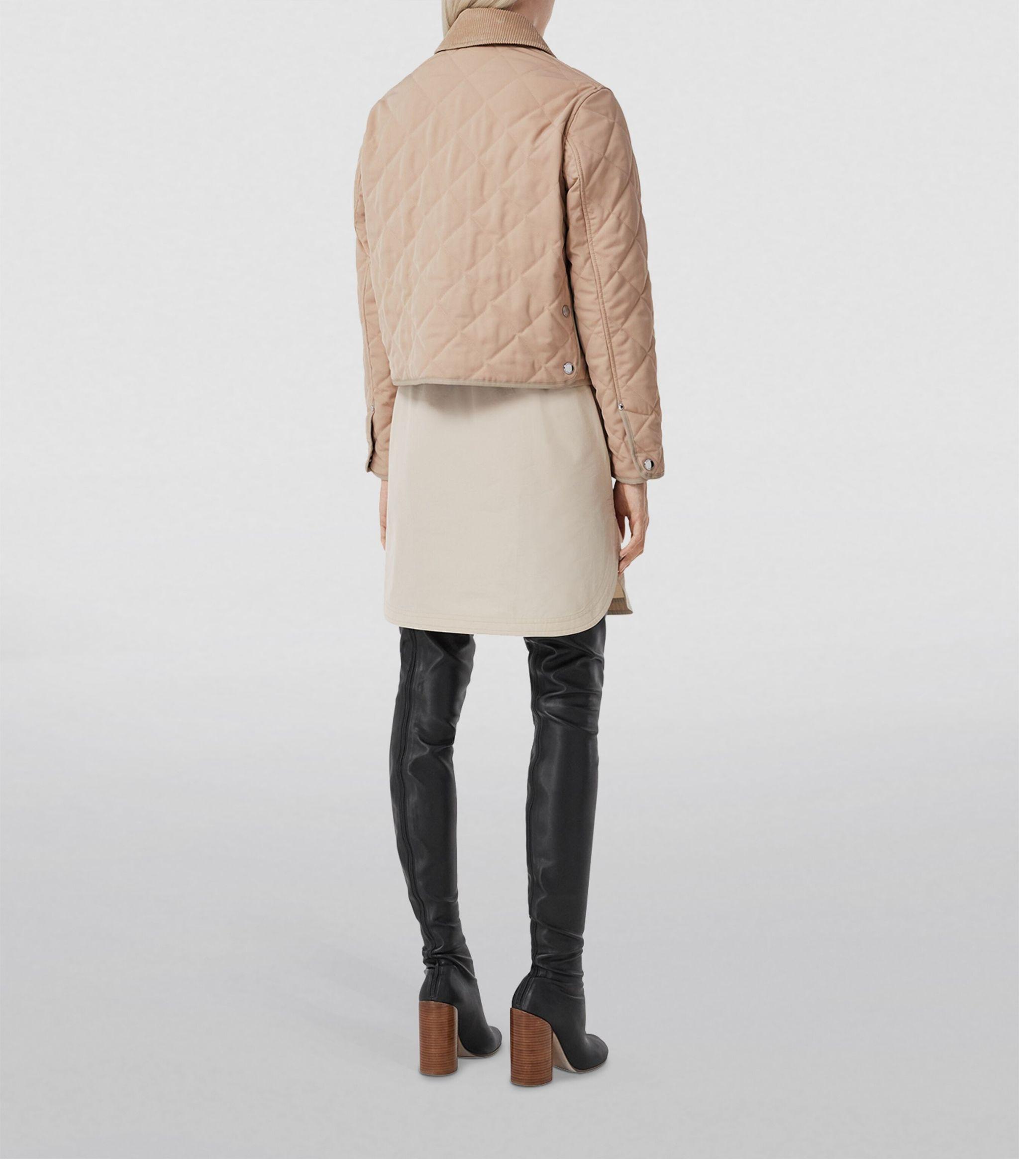 Burberry Diamond-quilted Cropped Jacket in Natural | Lyst