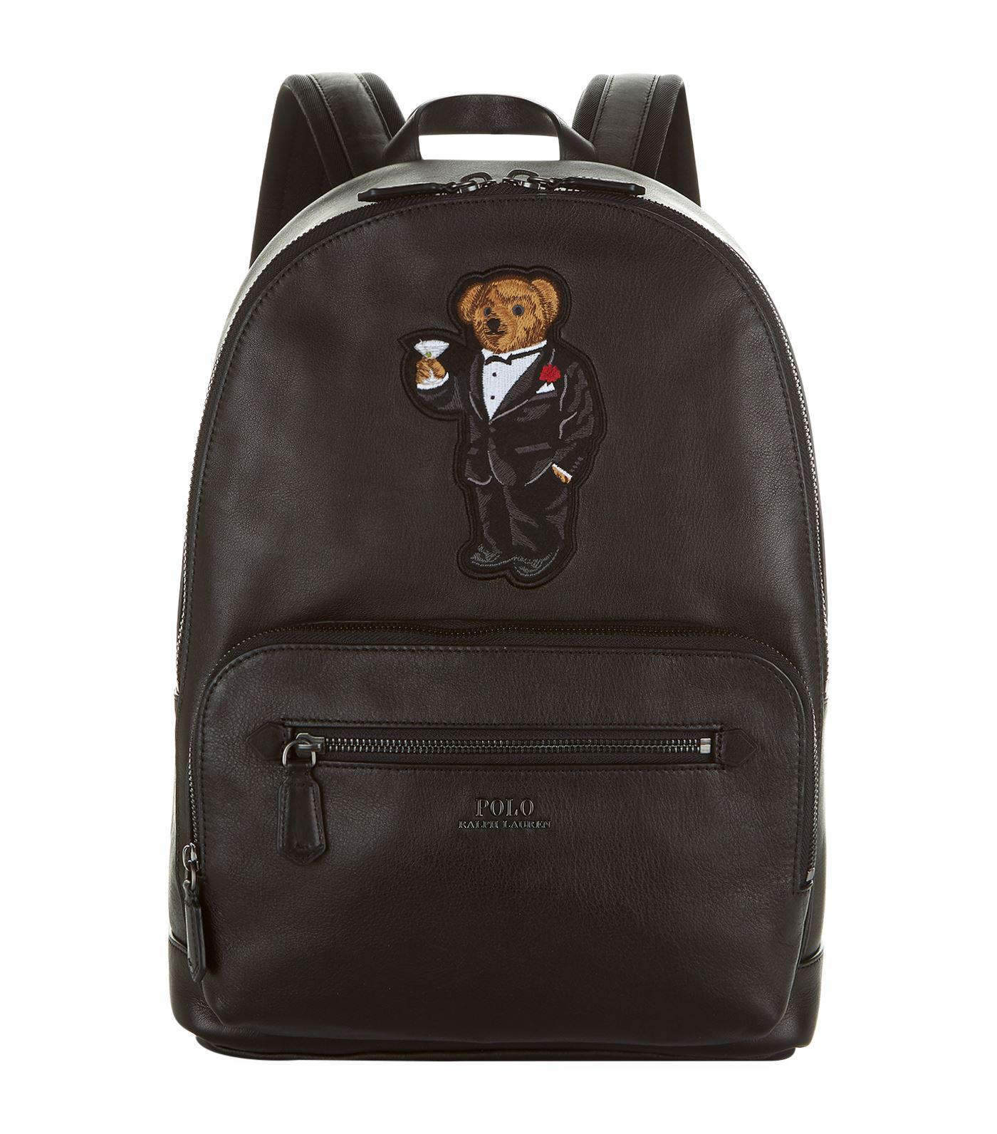 Polo Ralph Lauren Bear Motif Leather Backpack in Black | Lyst