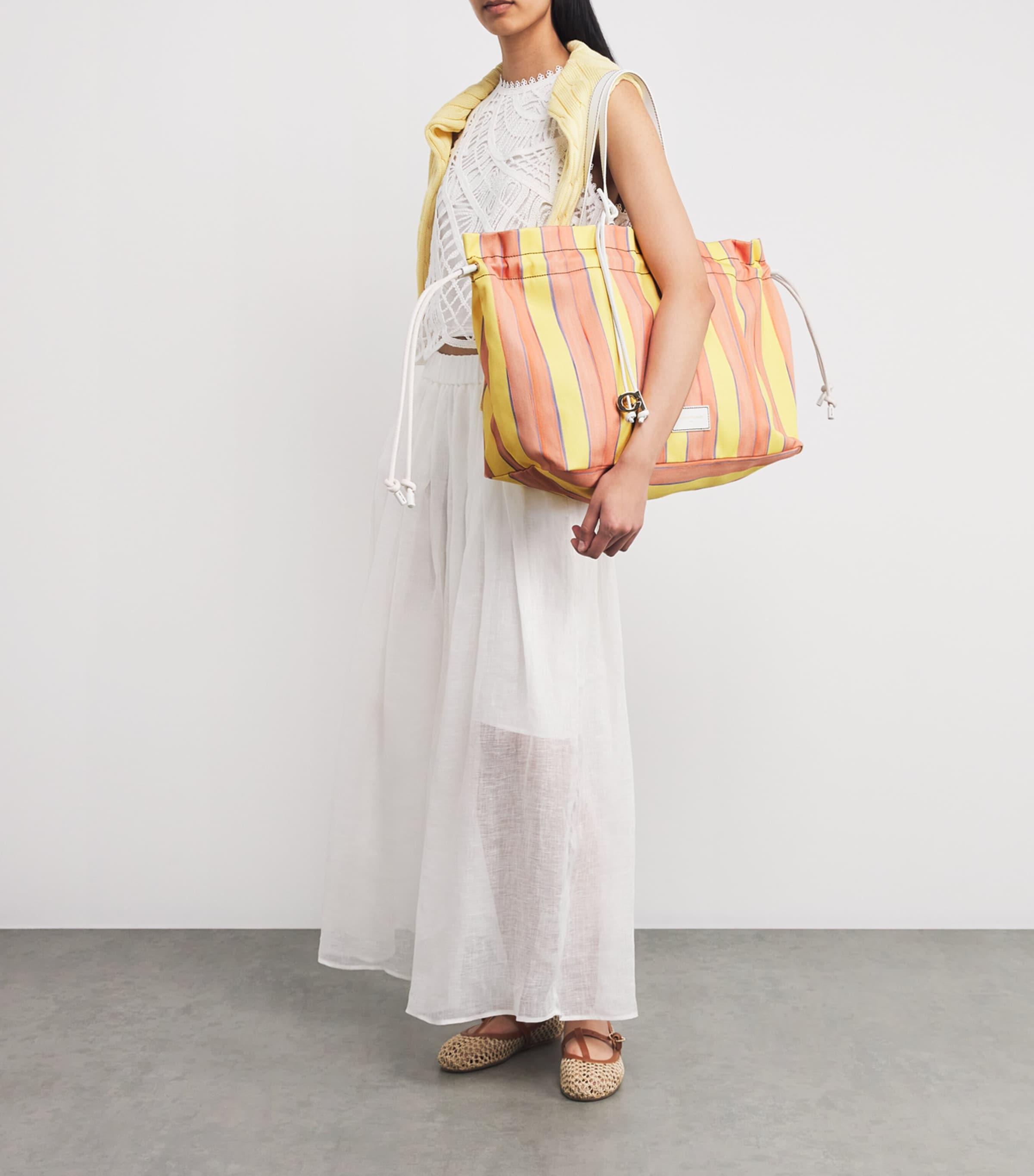 Claudie Pierlot Extra Large Leather-Trim Stripe Tote Bag in