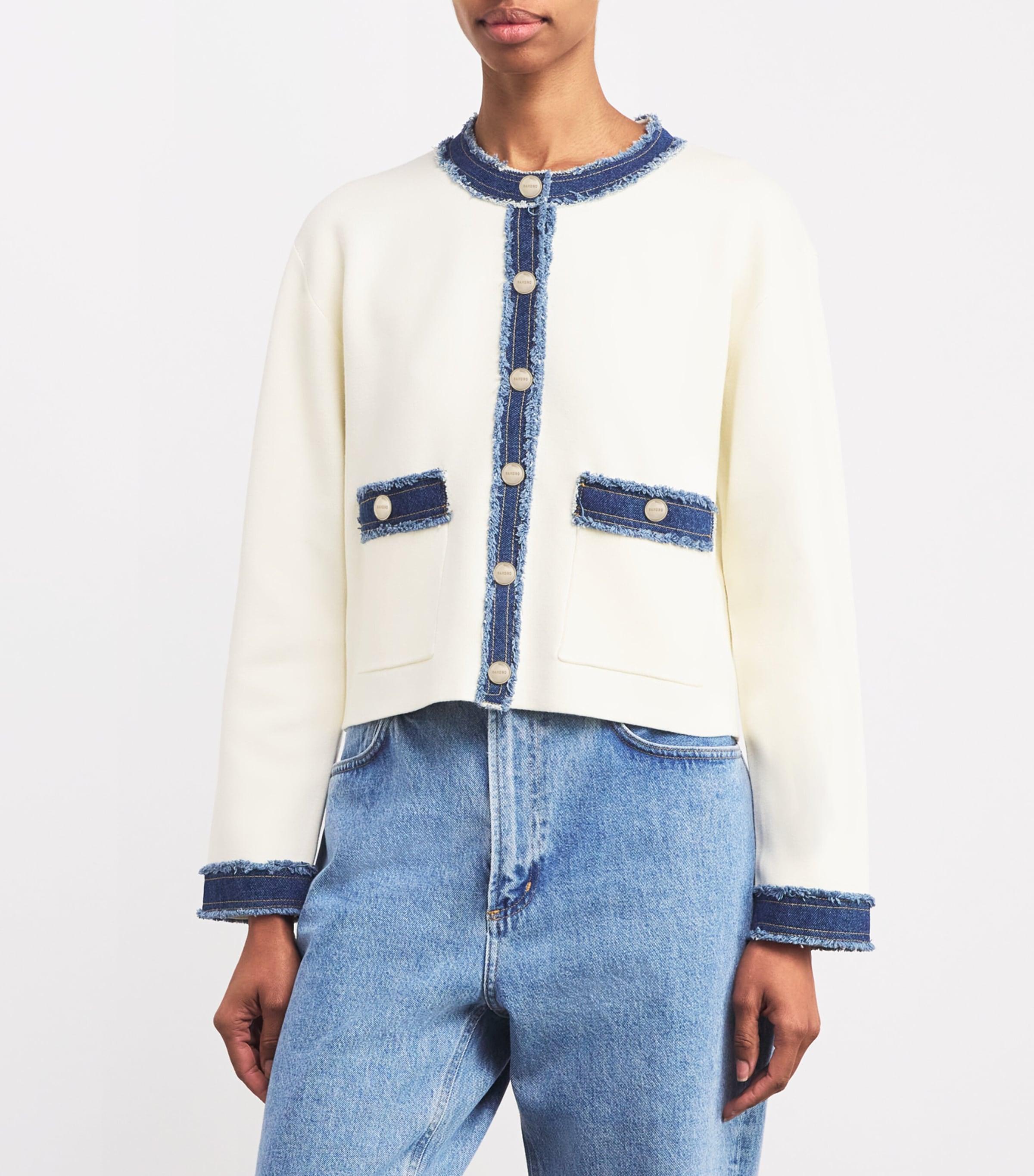 Sandro Denim-Trim Jacket in White Lyst UK