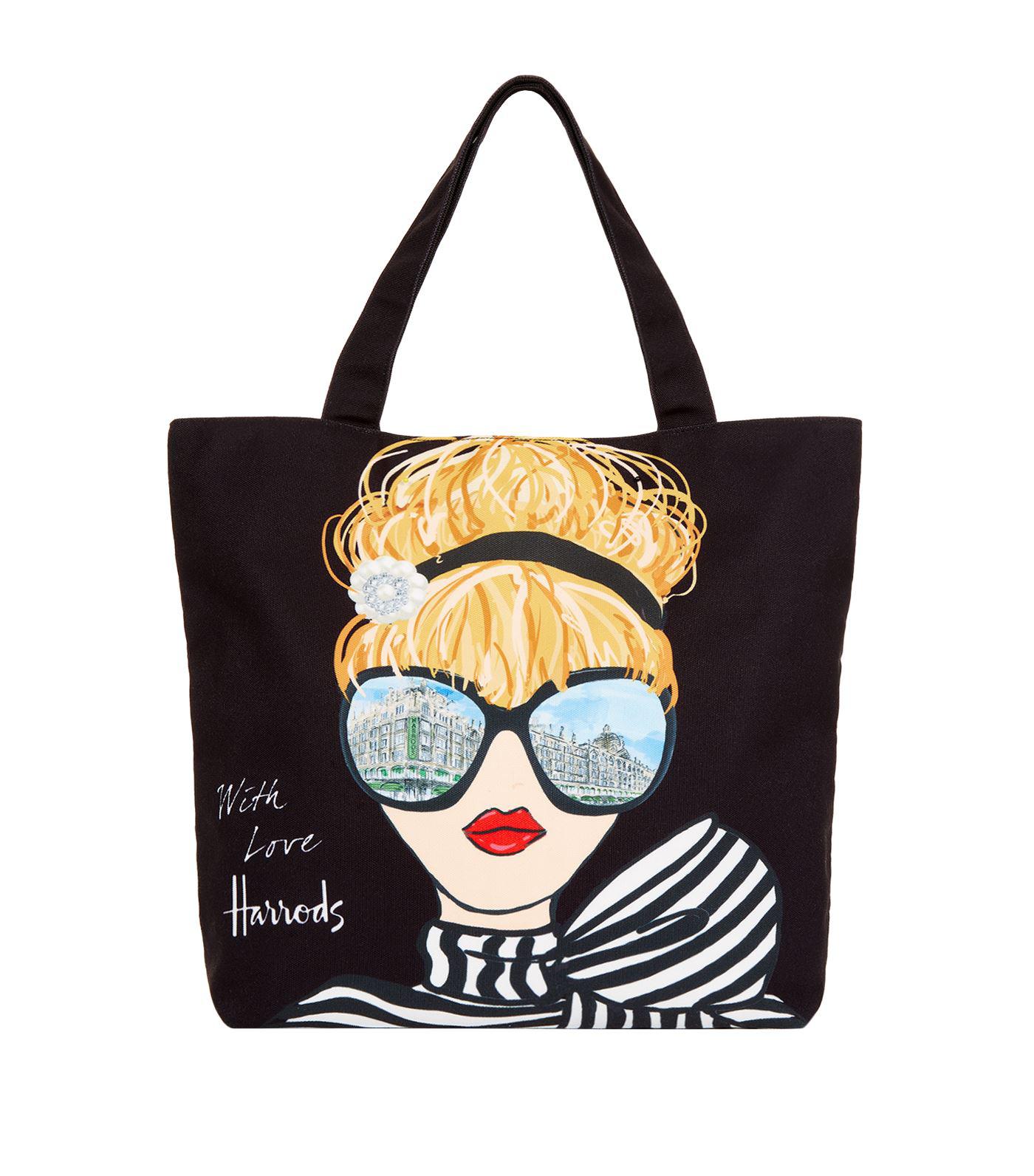 Harrods Glamourous Girls Canvas Bag in Black - Lyst