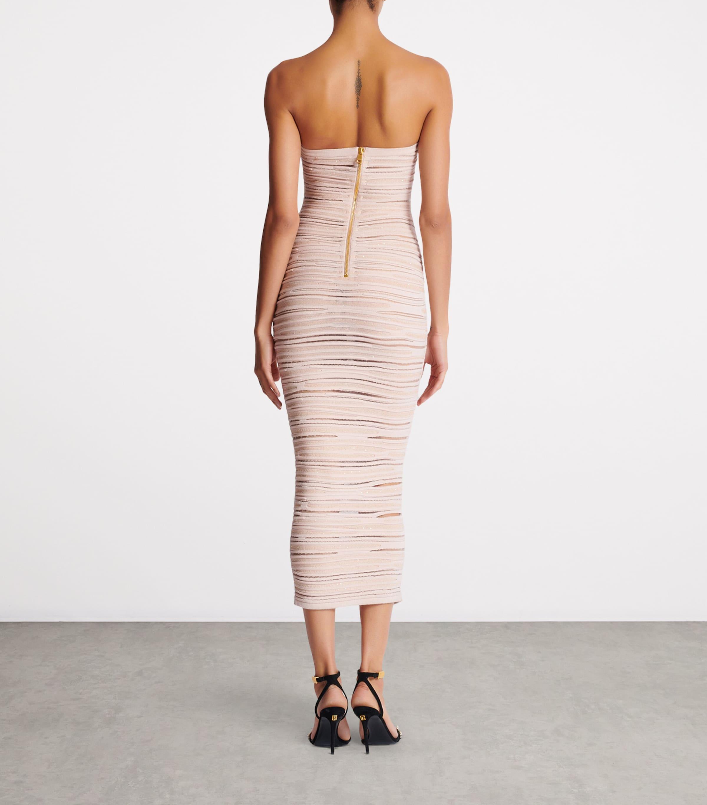 balmain knitted midi dress Fringed pointelle-knit midi dress - off-white