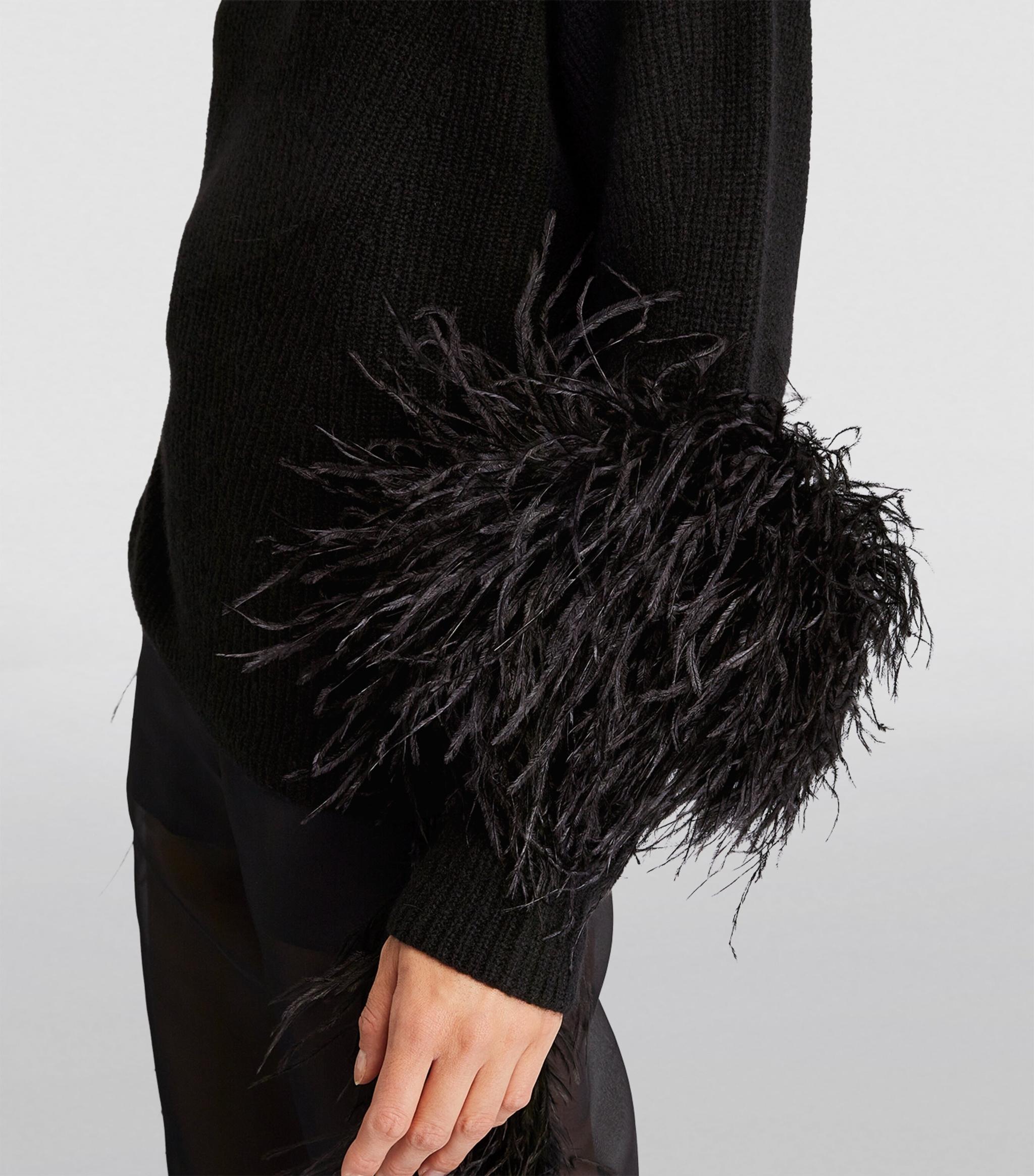 LAPOINTE Feather-trim Cashmere Sweater in Black