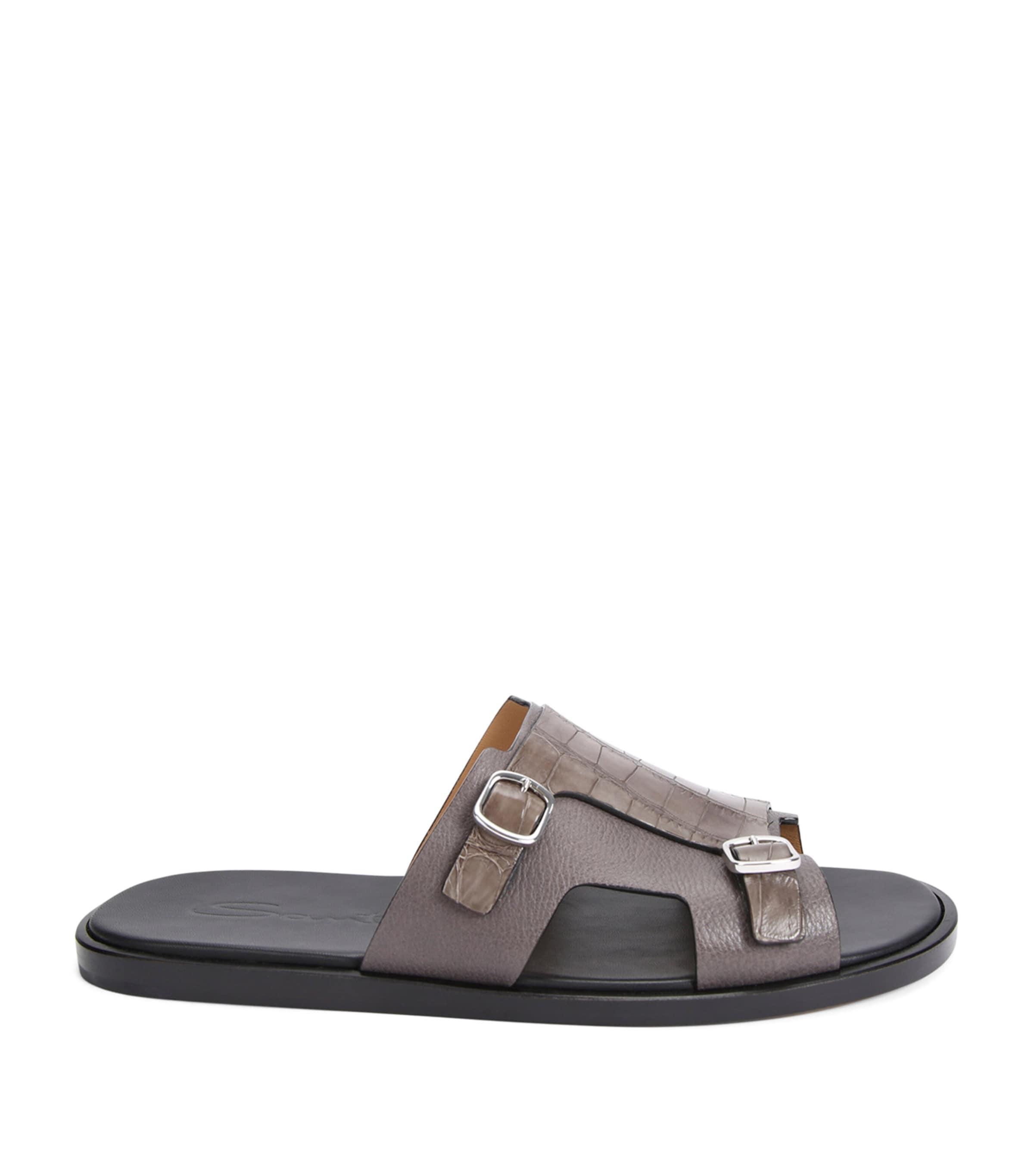 【Santoni】レザー モンクストラップ付きメンズサンダル Santoni】レザー モンクストラップ付きメンズサンダル (SANTONI
