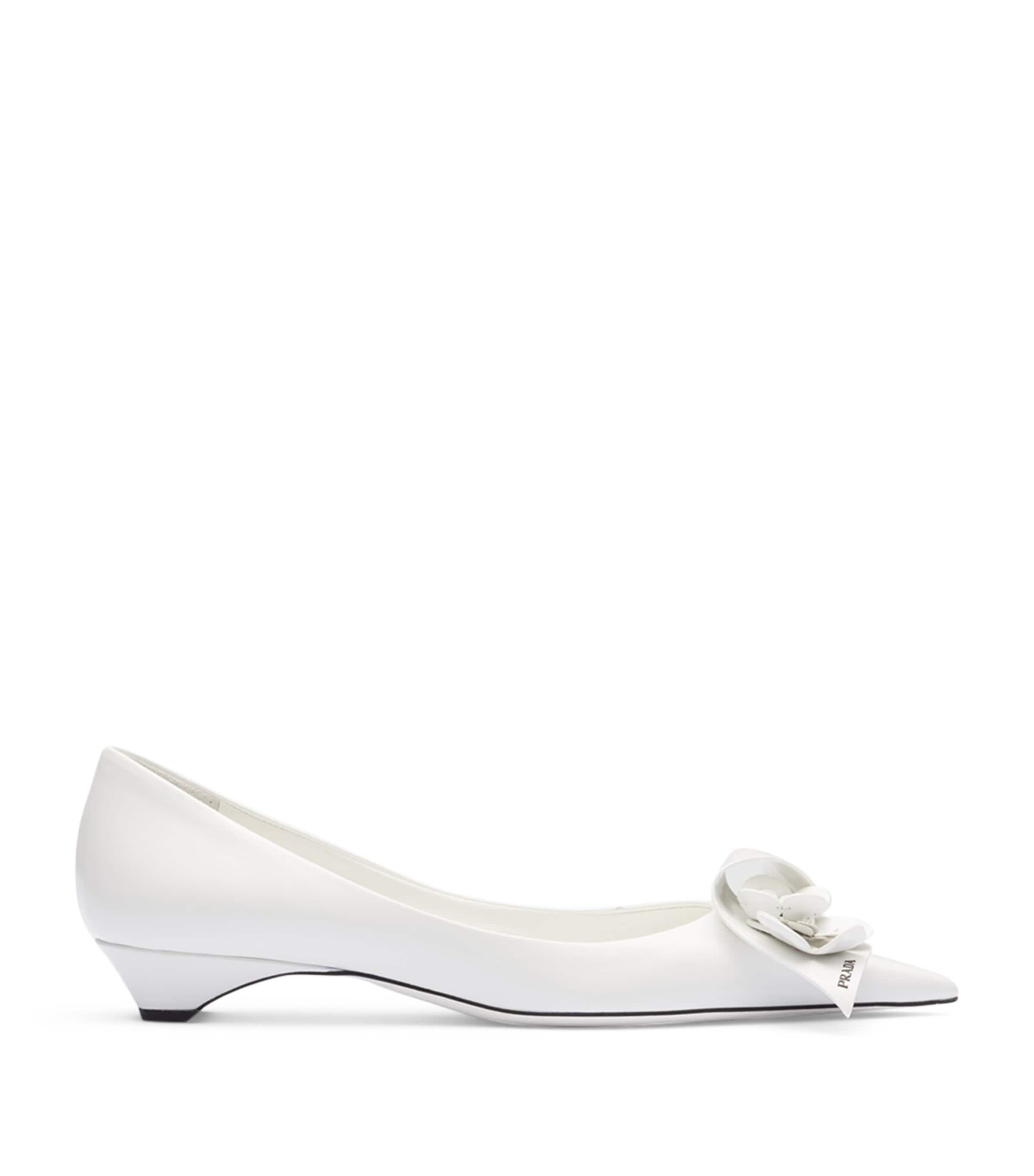 Prada Brushed Leather Floral Pumps 25 in White | Lyst UK